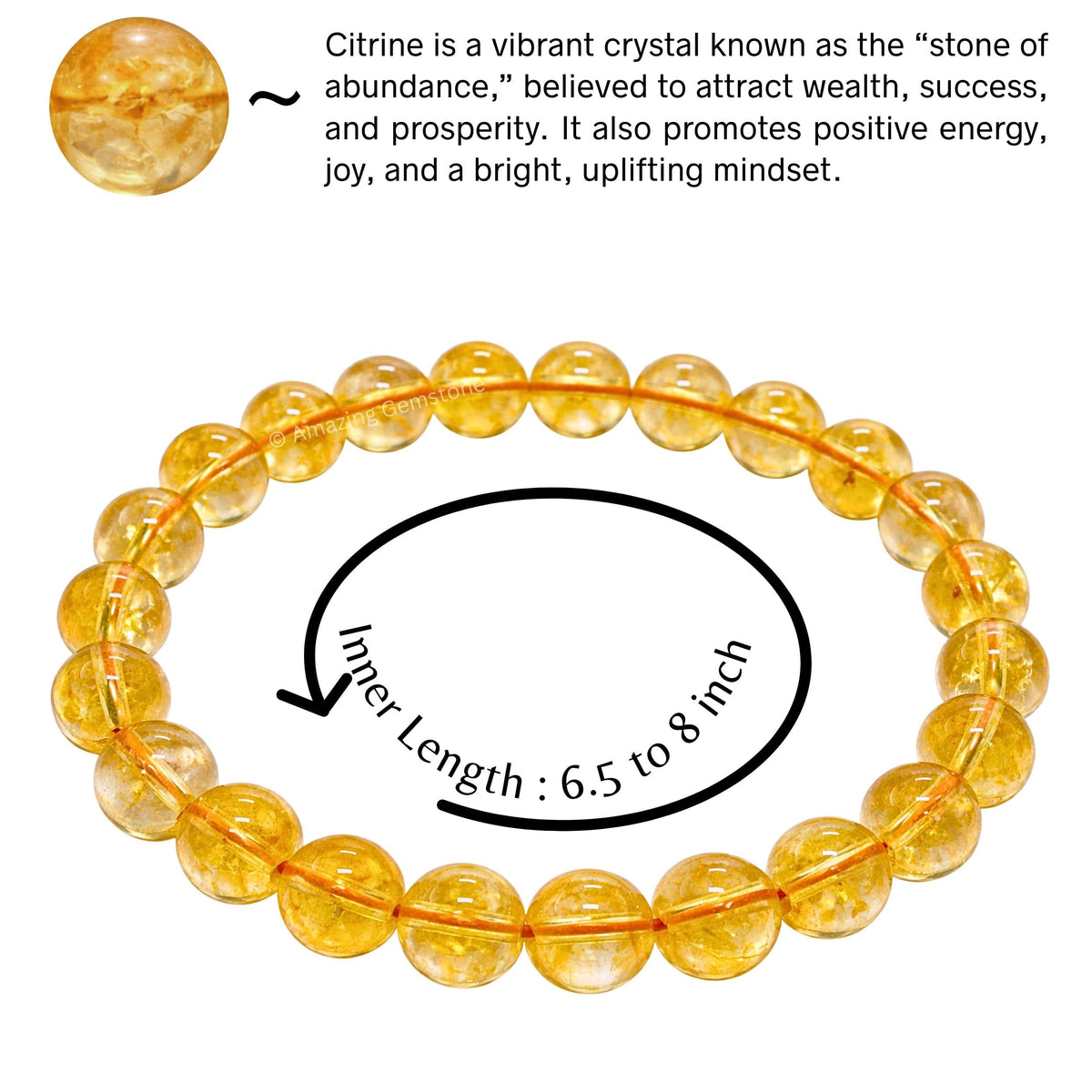 Amazing Gemstone Crystal Bracelet for Women Men's Gifts - Protection Healing Crystal Bracelet - 8mm Gemstone Beaded Stretchable Bracelet Pulseras Para Hombres Mujer Stocking Stuffers Mothers Day Gift (Citrine)