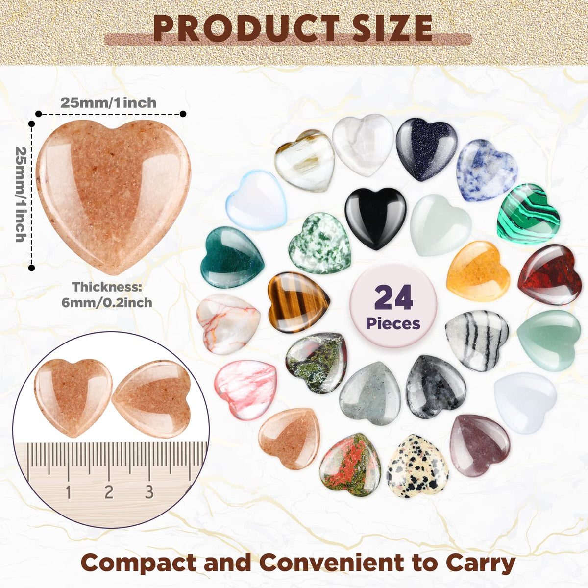 Nuenen 24 Pcs 1 Inch Mother's Day Natural Heart Stones Bulk 25mm Love Healing Crystals Gemstones Pocket Polished Palm Worry Chakra Stones for Stress Reiki Balancing Yoga Meditation