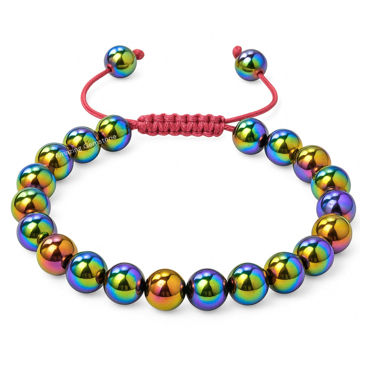 Amazing Gemstone Rainbow Hematite Bracelet, Gifts For Men & Women - Protection Healing Crystal Bracelet - 8mm Gemstone Beaded Adjustable Bracelet, Pulseras Para Hombres Mujer Stocking Stuffers