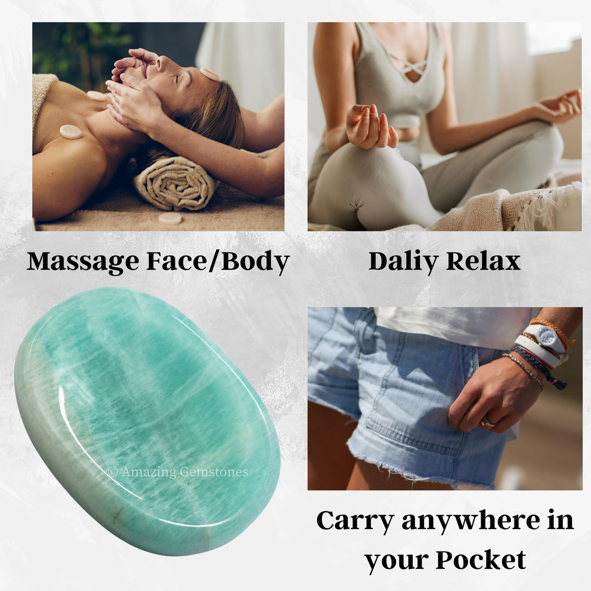 Amazing Gemstone Amazonite Worry Stone Crystals and Healing Stones for Stress Relief Gifts - Piedra Crystal Fidget for Meditation, Relaxation - Unique Stocking Stuffers and Birthday Gifts