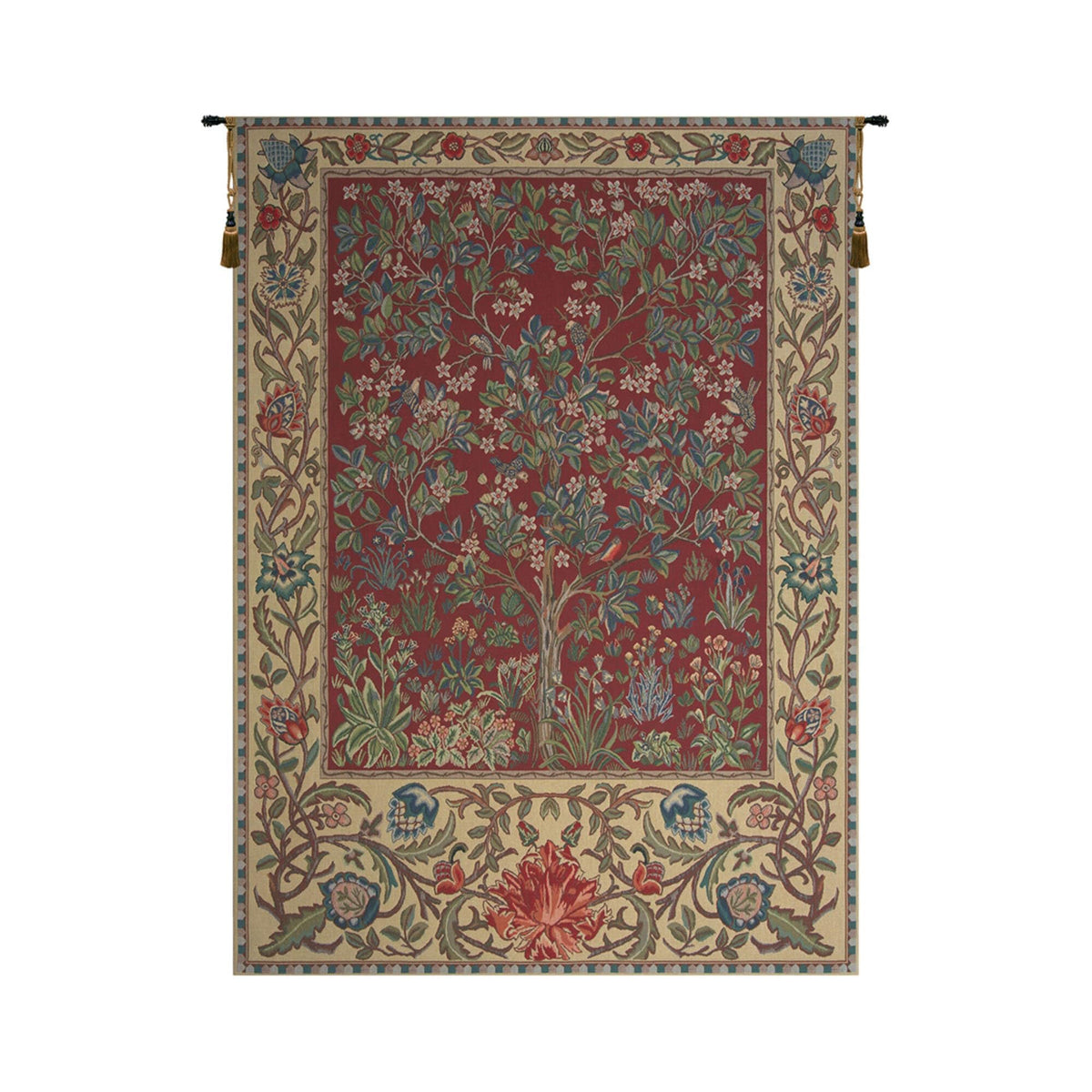 C Charlotte Home Furnishings Inc Tree Of Life Red Belgian Medium Tapestry Wall Hanging | Viscose Cotton and Polyester Blend Wall Art | 26 in. x 40 in. | Home Decor Accents | By William Morris