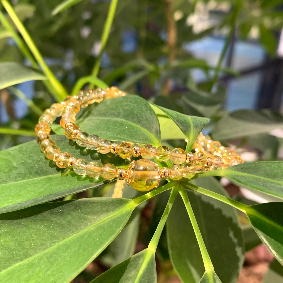 PSEEHEE Handmade Genuine Citrine Crystal Beads Double Layered 14k Gold Filled Wire Bracelet, Birthstone Chakra Healing Gemstone Crystal Adjustable Bangle Cuff Jewelry Gift for Women