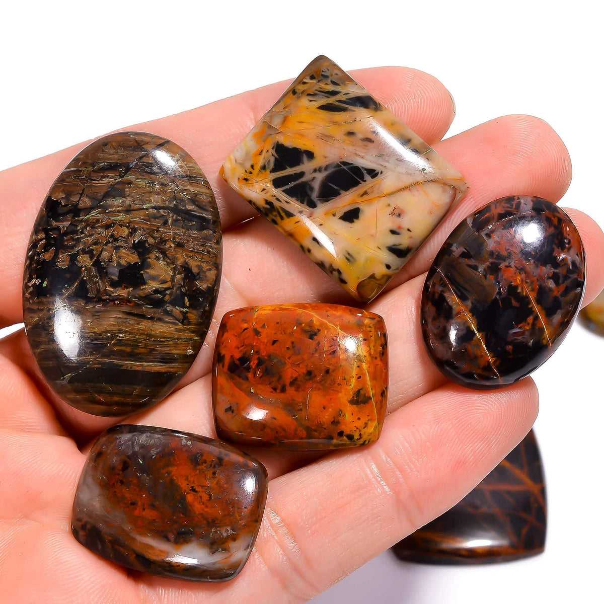 GEMKORA 3pcs Natural Pilbara Jasper Cabochons Gemstone Wholesale Lot for Jewelry Making, Loose Crystals Supply, Polished Specimen, DIY, Wire Wrapping, Healing Crystals, Bulk Gemstone Deal