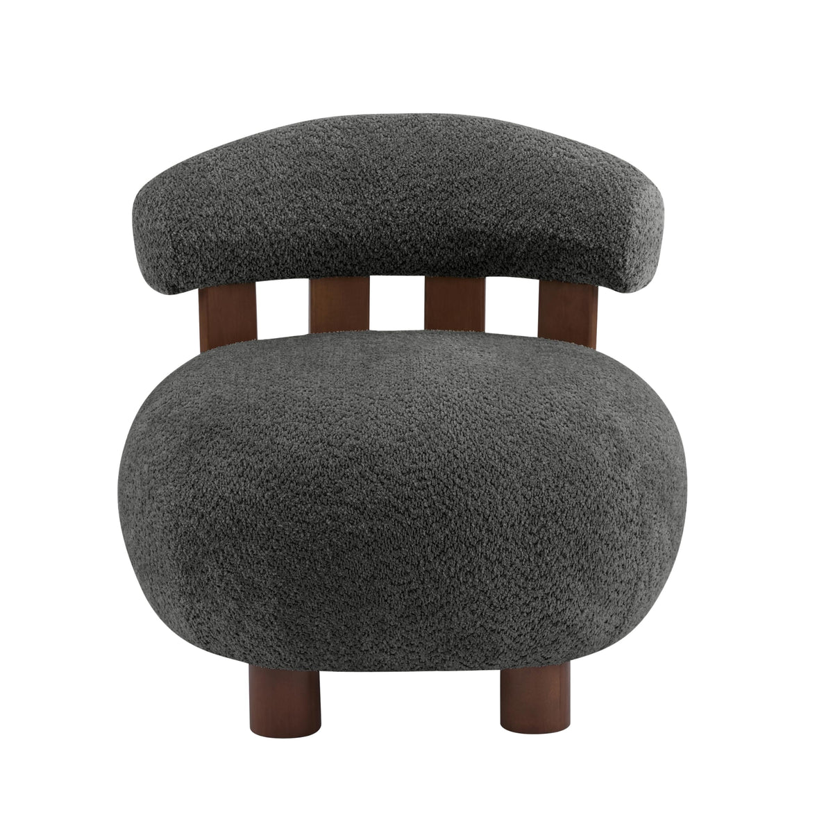 Merax Boucle Upholstered Accent Chair, Modern Barrel Armlesschair with Plush Curved Backrest and Solid Wood Legs, Cozy Lounge Reading Chair for Living Room Bedroom, Dark Gray