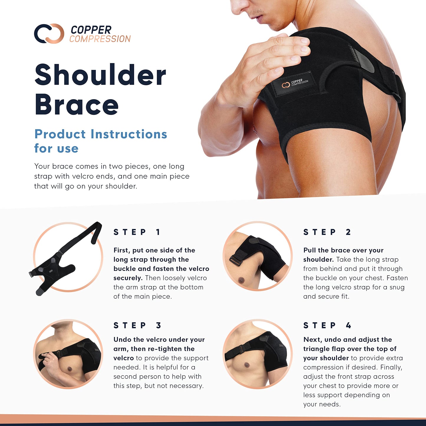 Copper Compression Recovery Shoulder Brace - Immobilizer for Torn Rotator Cuff, AC Joint Pain Relief, Dislocation, Arm Stability, Injuries, Tears - Adjustable Fits Men, Women - Black - S/M