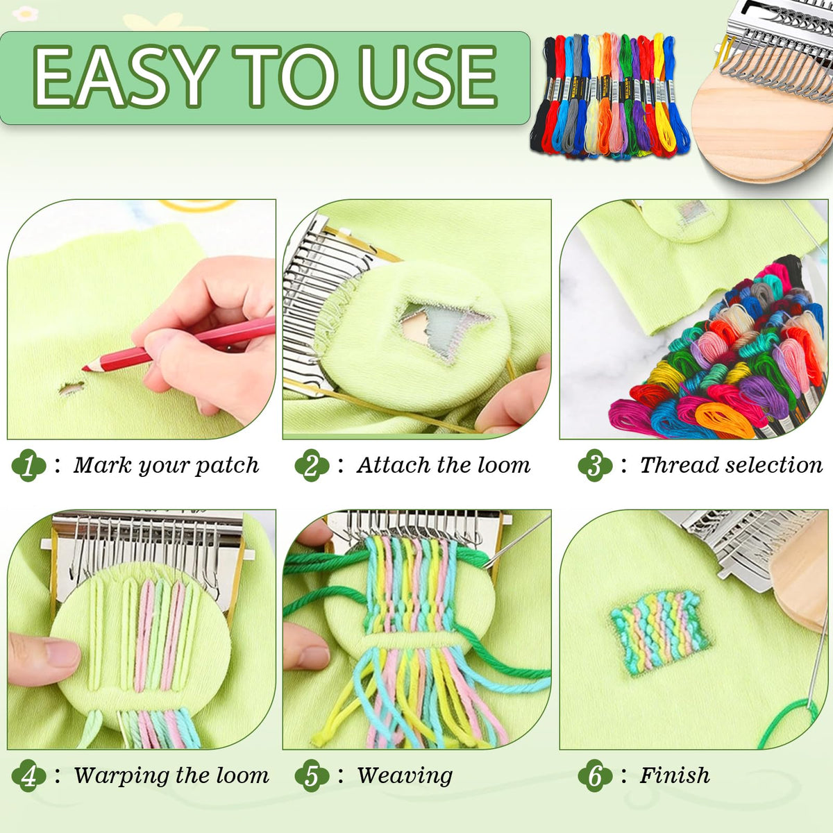 Jeyermier Patchmaker 2.0 Kit, Portable Patch Darning Kit for Beginners, Speedweve Darning Loom to Repair Holes on Socks, Clothes & Jeans, Knit Patch Repair Tool for Quickly Sewing Repair (14 Hooks)