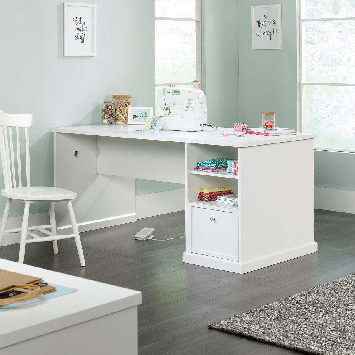 Sauder Craft Pro Series Craft Table/ Pantry cabinets, in White finish