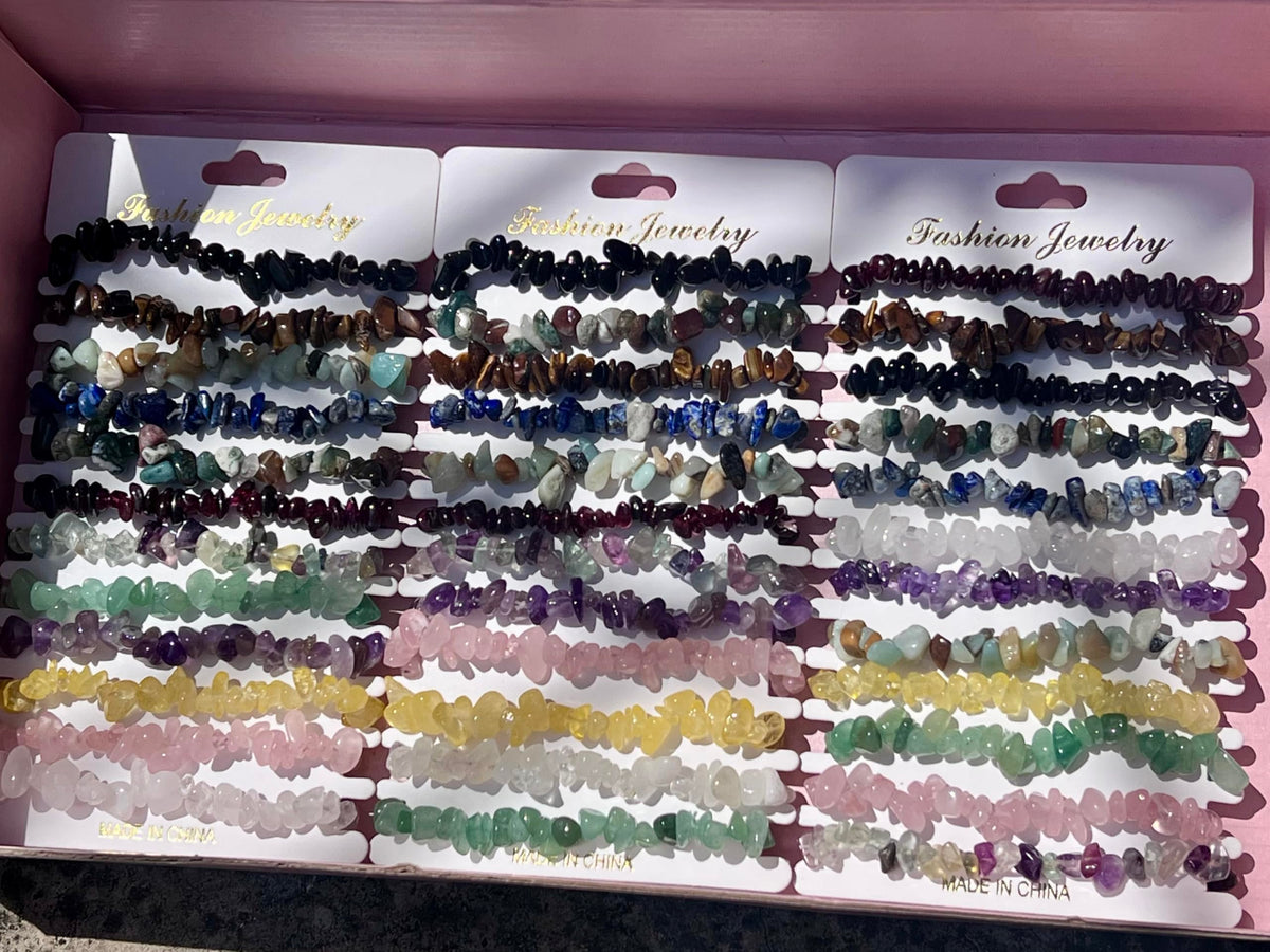 KRYOSAUR Natural Healing Crystal Bracelet Set, 12 Pack Multicolor Gemstone Energy Bracelets with Amethyst, Rose Quartz, Tiger Eye, Black Obsidian for Meditation, Protection