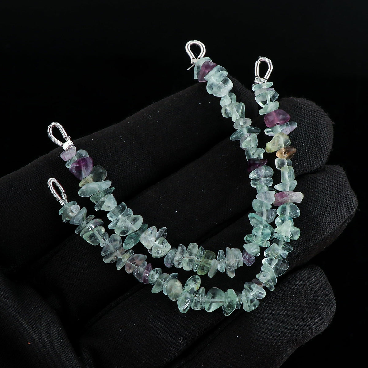 CRYSTALIS 2pcs Natural Fluorite Gemstone Connector with Loops, Uncut Chips Nuggets Beads, Healing Crystals, Jewelry Making Supply, Keychains, Hanging Accessories, DIY Ideas, Strands, Crafts, 4" inch