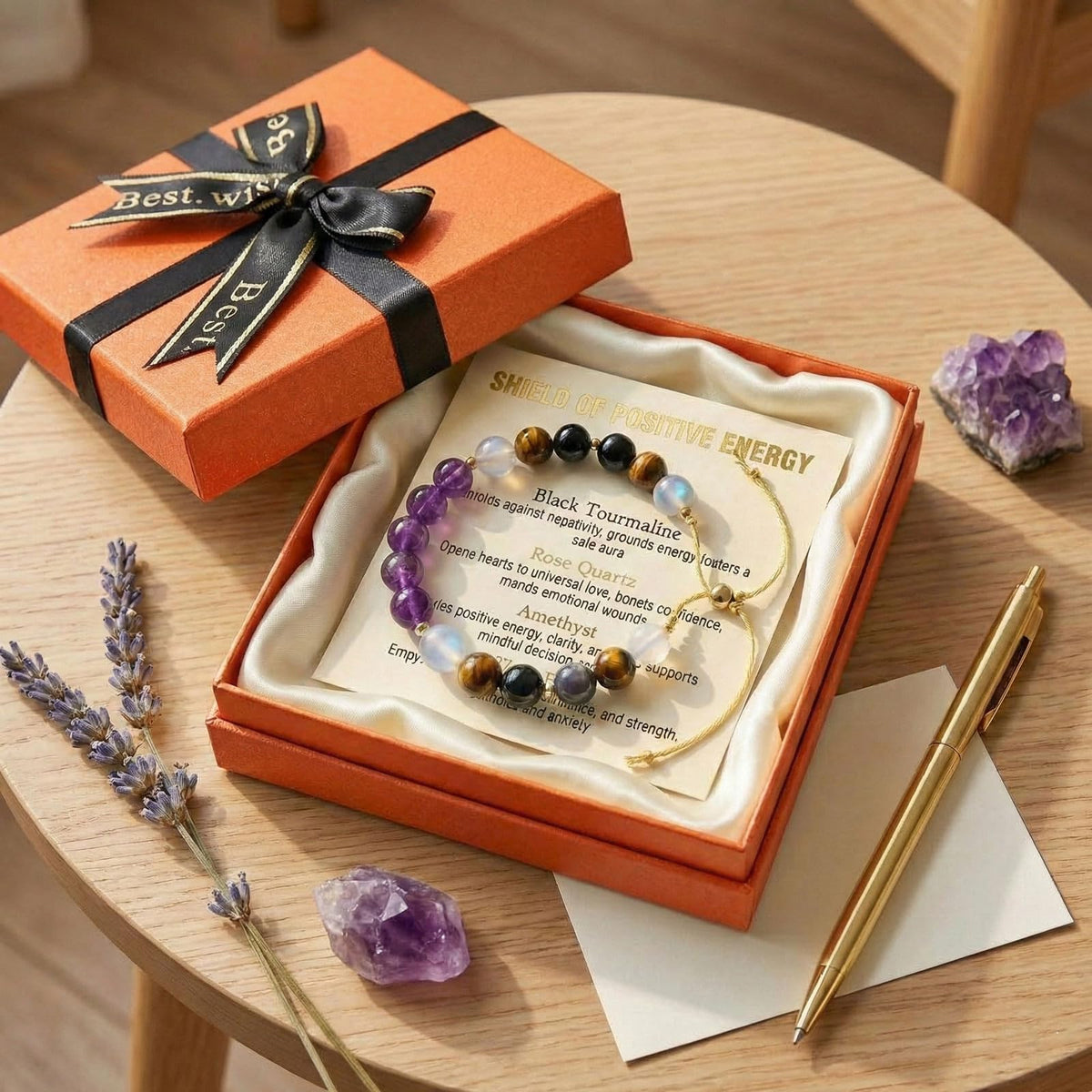 SFPJTL Shield of Positive Energy Crystal Bracelet for Women - Real Black Tourmaline, Rose Quartz, Amethyst & Tiger Eye Beads - Adjustable Healing Stone Protection, Anxiety Relief & Good Luck Jewelry - Spiritual Gifts for Mom, Wife, Friend