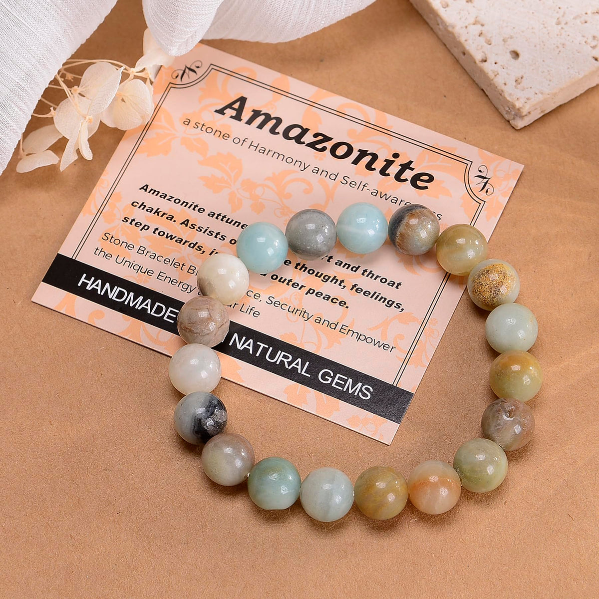MASSIVE BEADS Mulitcolor Amazonite - Stone of Harmony - Handmade Yoga Stretch Elastic Bracelet Natural Stone Crystal Healing Power Energy Gifts for Unisex Adult 10mm