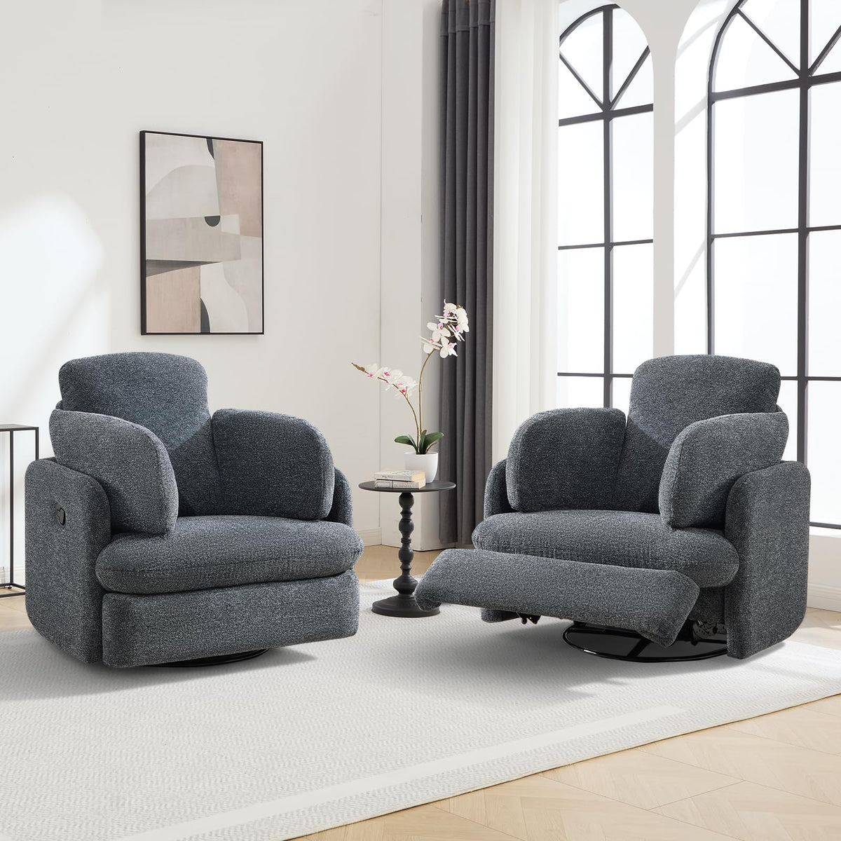 Bonzy Home Manual Recliner Chair, 360°Swivel Rocker Recliner Chair for Adults, Overstuffed Nursery Rocking Reclining Sofa with 2 Pillows and Hidden Storage, Dark Grey
