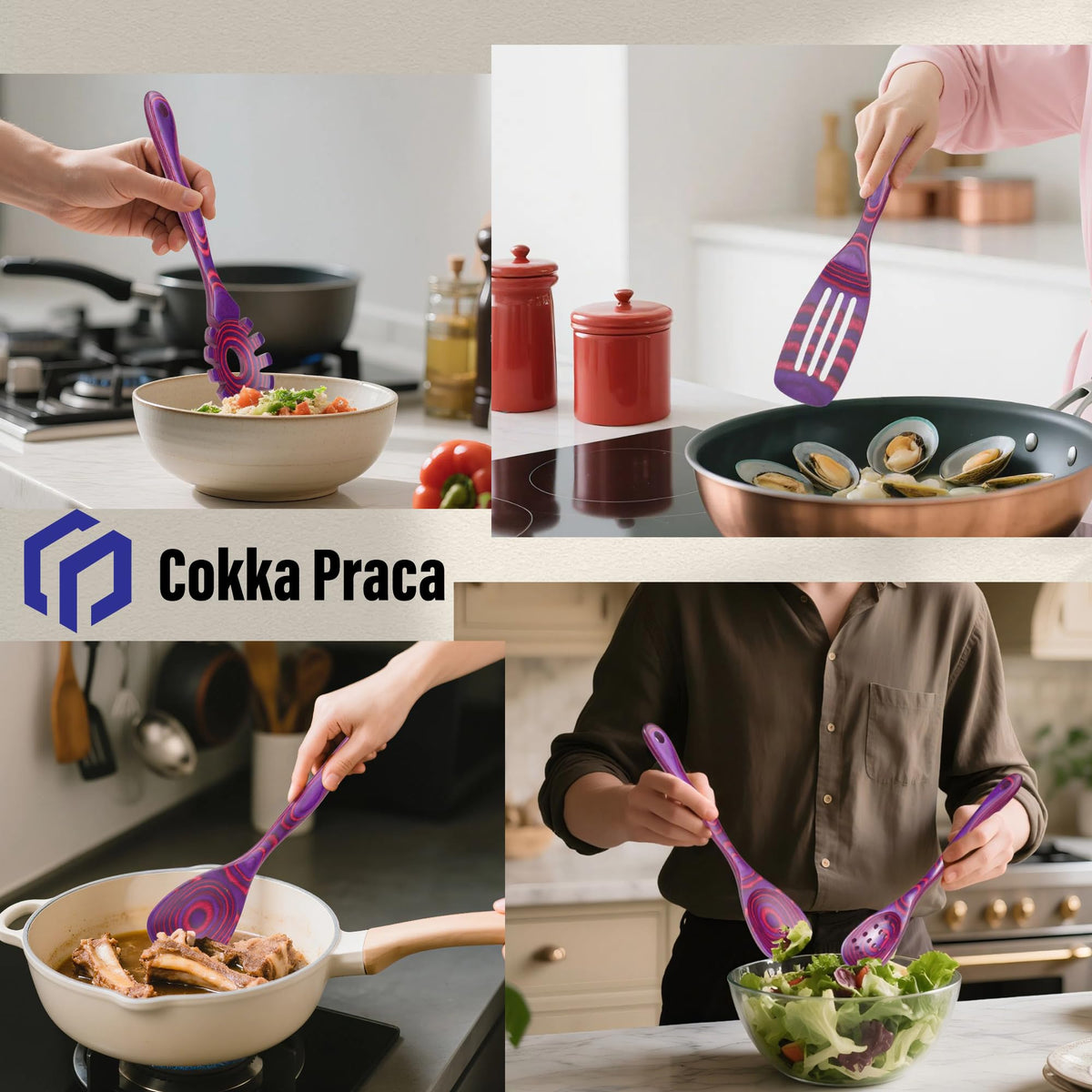 8 PCS Pakkwood Left-Handed Kitchen Utensil Set | Kitchen Cooking Utensil Set with Soup Ladle | Pakkawood Utensils | Non-Stick Wooden Spoons for Cooking | Byzantium