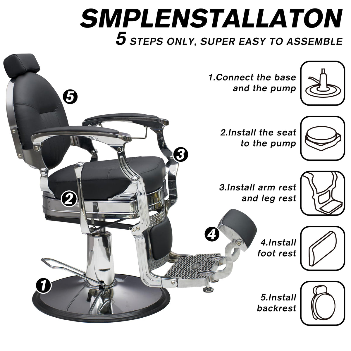 Professional Barber Chair - Hydraulic Salon & Tattoo Chair, 550lb Capacity, 360° Swivel & 160° Recline, Adjustable Headrest (Vintage Silver)