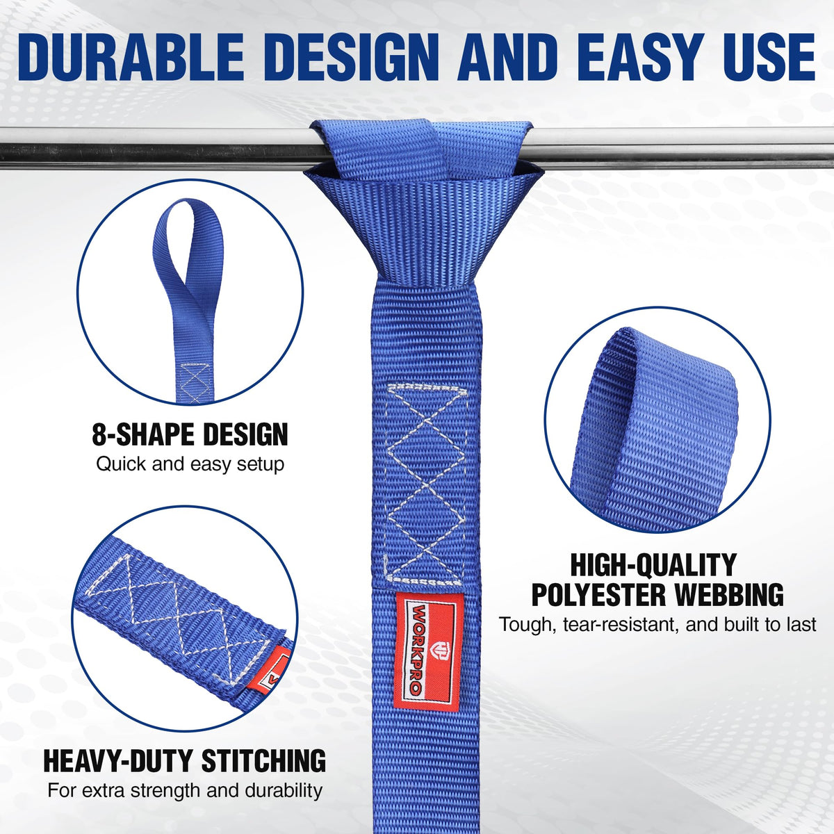 WORKPRO Soft Loop Tie Down Straps (4-Pack), 1.6" x 17", 5000 lbs Breaking Strength, Heavy Duty with Soft Loop Ends for Securing Motorcycles, ATVs, UTVs, Kayaks, Dirt Bikes - Blue