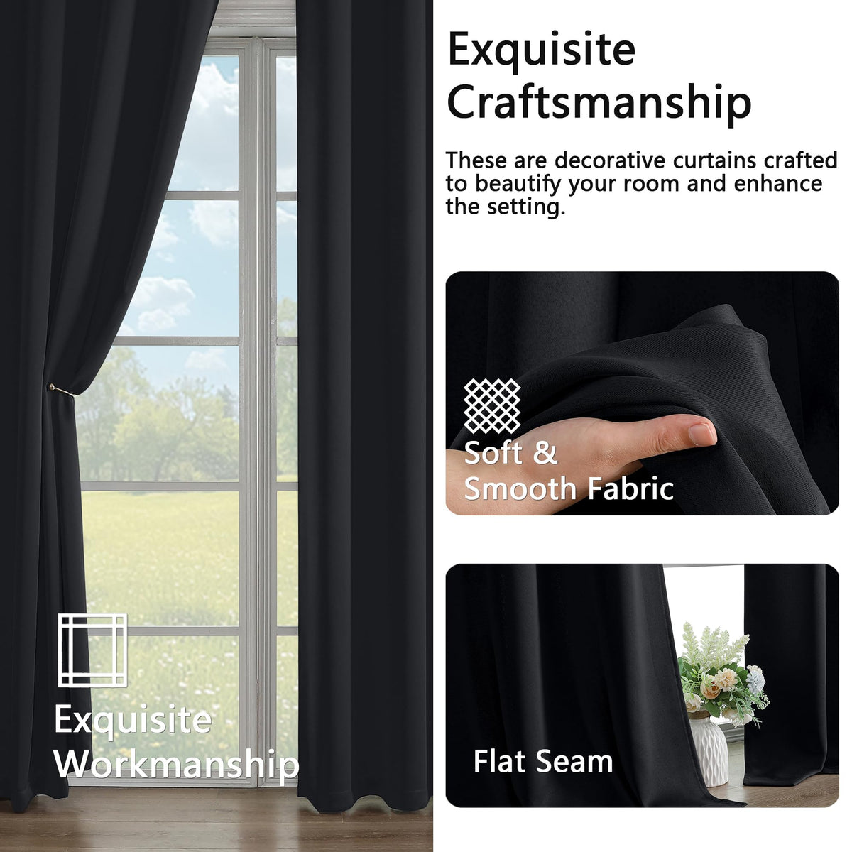 Simplebrand Halloween Black Out Curtains for Bedroom 72 Inches Long 2 Panels Set, Solid Thermal Insulated Privacy Room Darkening Window Curtains for Living Room, Soft Blackout Drapes, W50 x L72 Inch