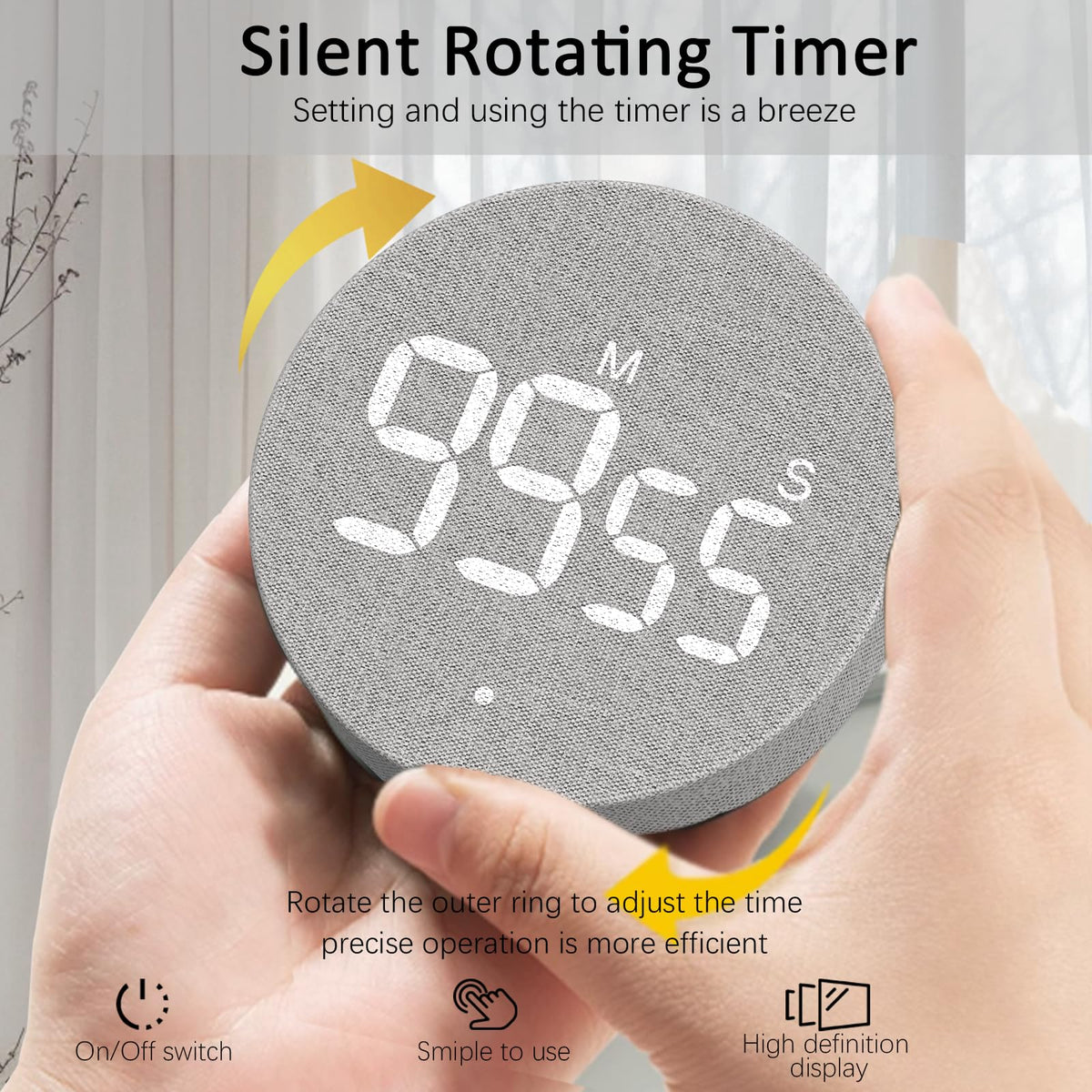AVINIA Desk Timer for Productivity Magnetic Digital Kitchen Timer Rechargeable Fabric Mesh Cover 99 Mins Countdown/Count Up Stylish Efficana Konah Home Timmer for Cooking (Fabric Gray)