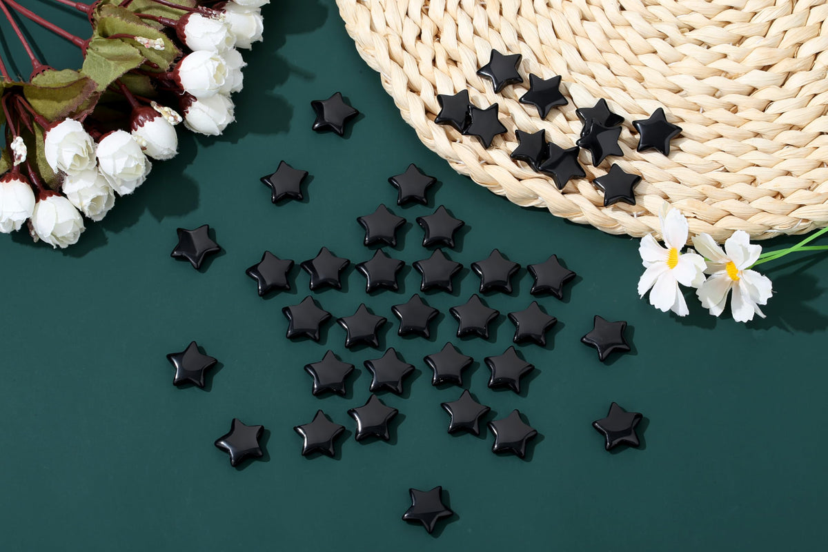 QINJIEJIE 20 PCS Black Obsidian Crystal Star Healing Stones Mini Crystals Cute Polished Pocket Stone Thumb Star Gemstones Set Bulk Wholesale Reiki Energy Balancing Halloween Witchcrafts Decor