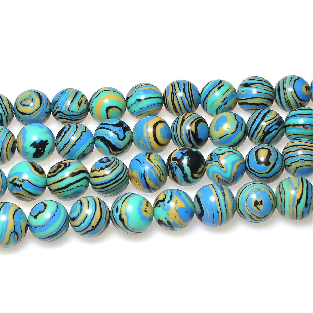 MJDCB Synthesis Colour Malachite Beads Beautiful Fashion Round Stone Beads for DIY Jewelry Making 15" (6mm, Blue- Gold - Black)