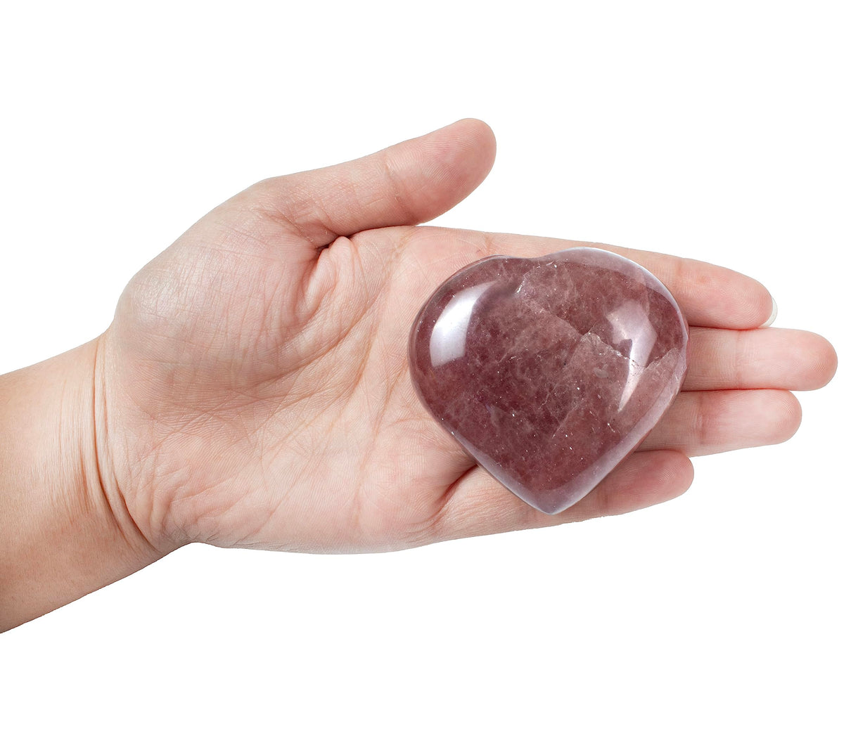Crocon 50mm Strawberry Quartz Heart stone Big Heart Shape Puff Stones Set 450+ Carats Pocket Crystal Healing Tumble Collection Palm Worry Stone Good Luck Charm Meditation Gift Craft Home Decor