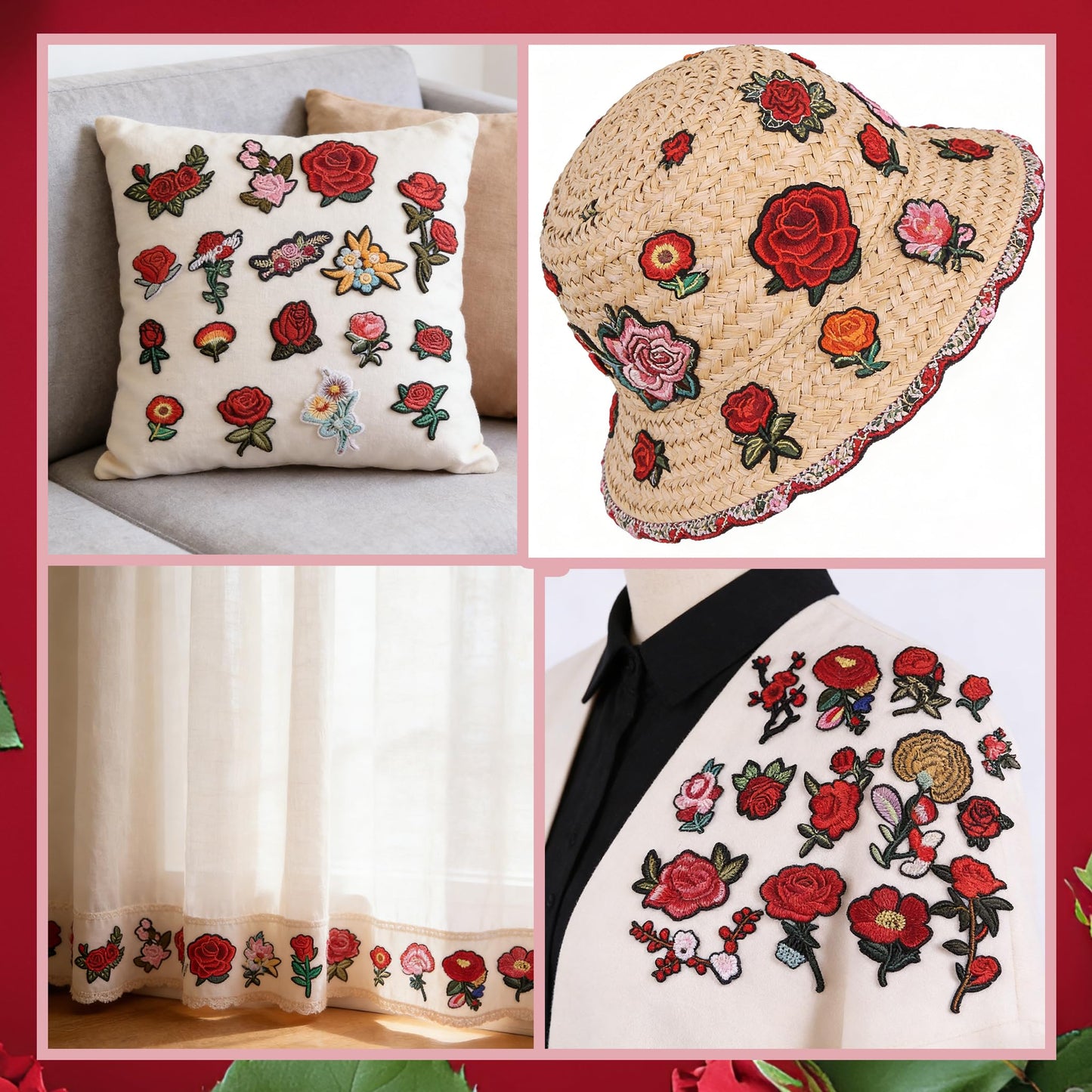 60Pcs Flower Embroidered Patches Random Assorted Styles Iron on Patches Rose Flower DIY Sew Applique Repair Patch for Clothes DIY Accessories