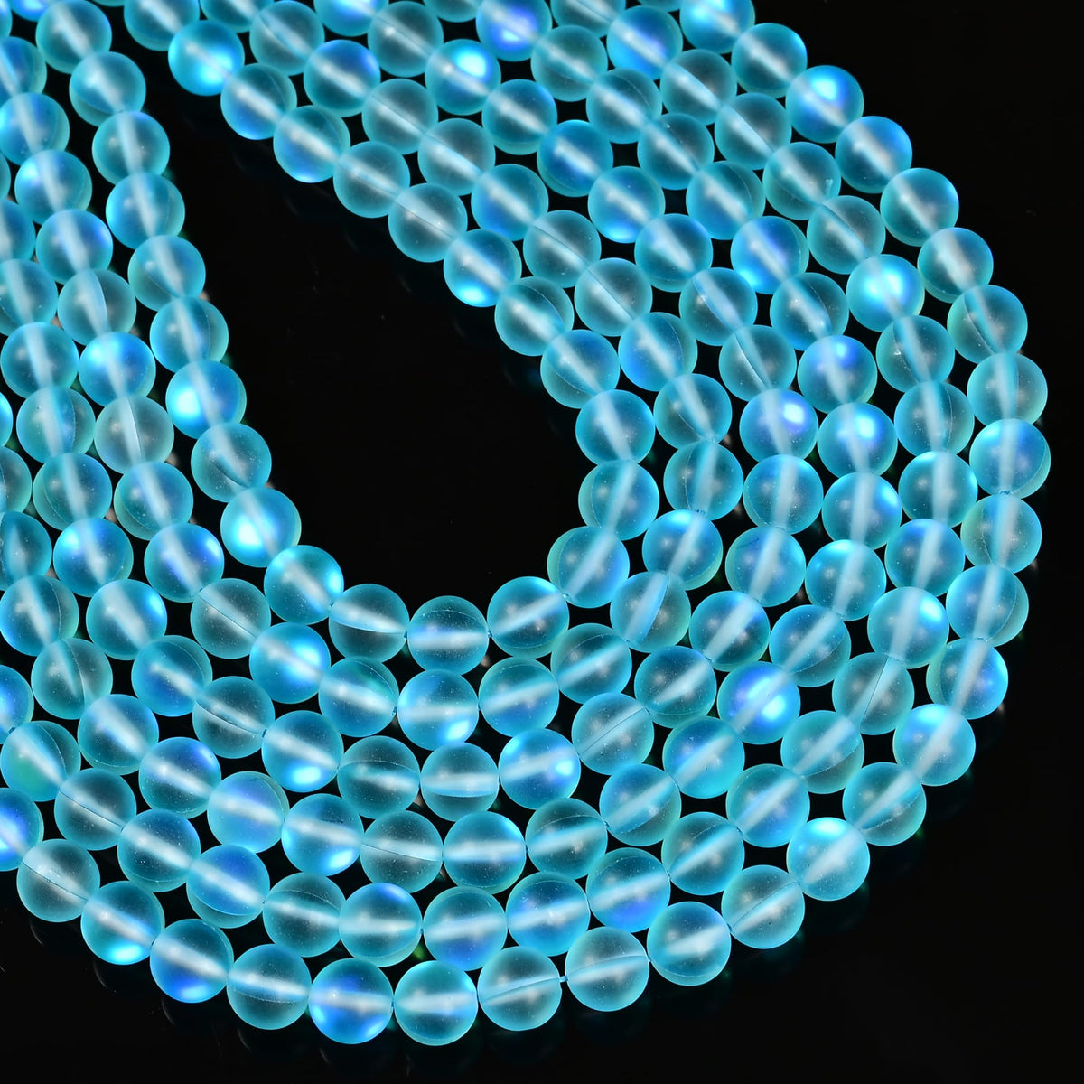 8mm Matte Aqua Blue Mermaid Aurora Crystal Glass Bead, Glitter Round Synthetic Moonstone Beads for Jewelry Making Bracelets