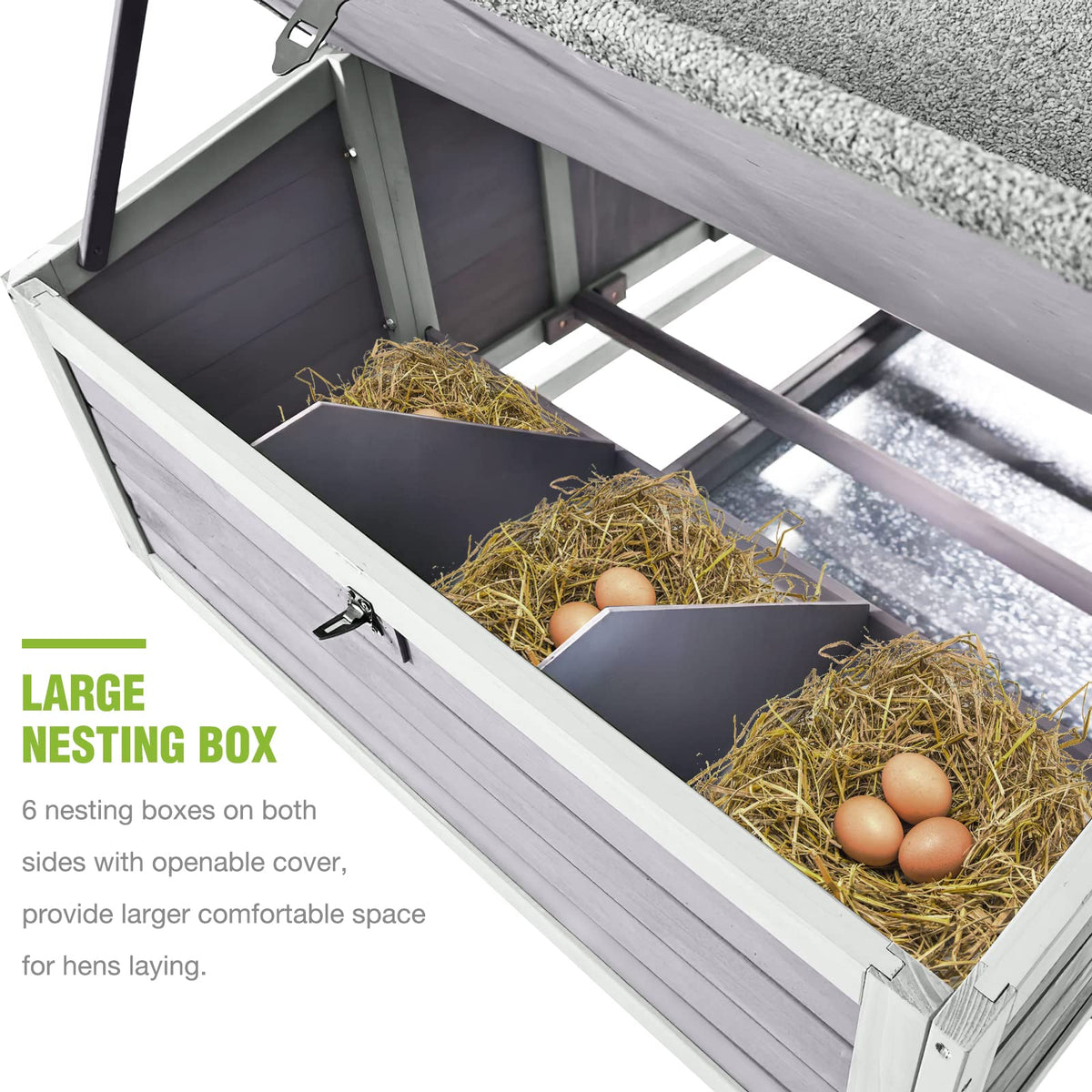 GUTINNEEN Large Chicken Coop on Wheels Mobile Wooden Hen House Weatherproof Duck Poultry Cage 67.3" L for 6-8 Chickens with 6 Nesting Box