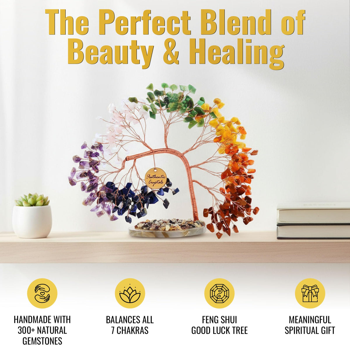 ANAYA AGATE 7 Chakra Crystal Tree of Life – Handmade Healing Gemstone Bonsai Trees for Home & Office Décor – Feng Shui Money Tree for Positive Energy, Good Luck & Spiritual for Women