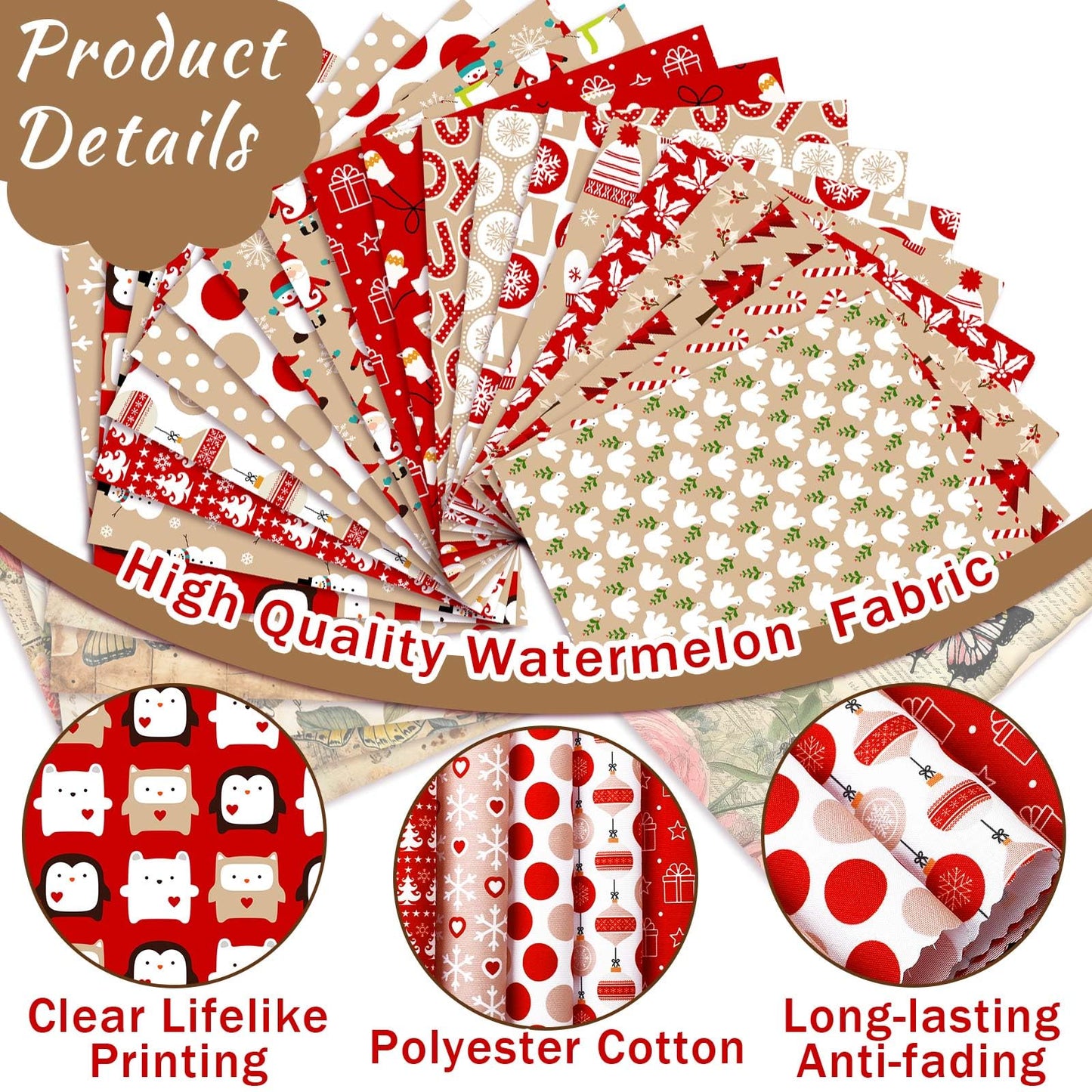 HunnmingRe 20 Pcs 10''x10'' Christmas Hot Cocoa Quilting Fabric Square Santa Snowflake Precut Quilted Fabric Bundle Candy Cane Snowman Printed Sewing Material for Winter Patchwork DIY Craft Supplies