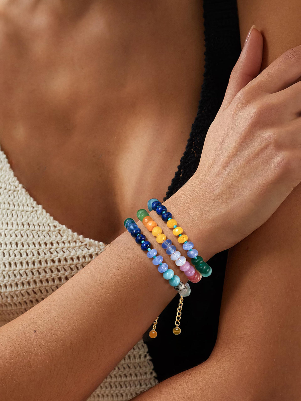 Badu Gemstone Beaded Bracelet for Women Colorful Natural Stone Freshwater Pearl Surfer Beach Rainbow Bracelet Jewelry Gift