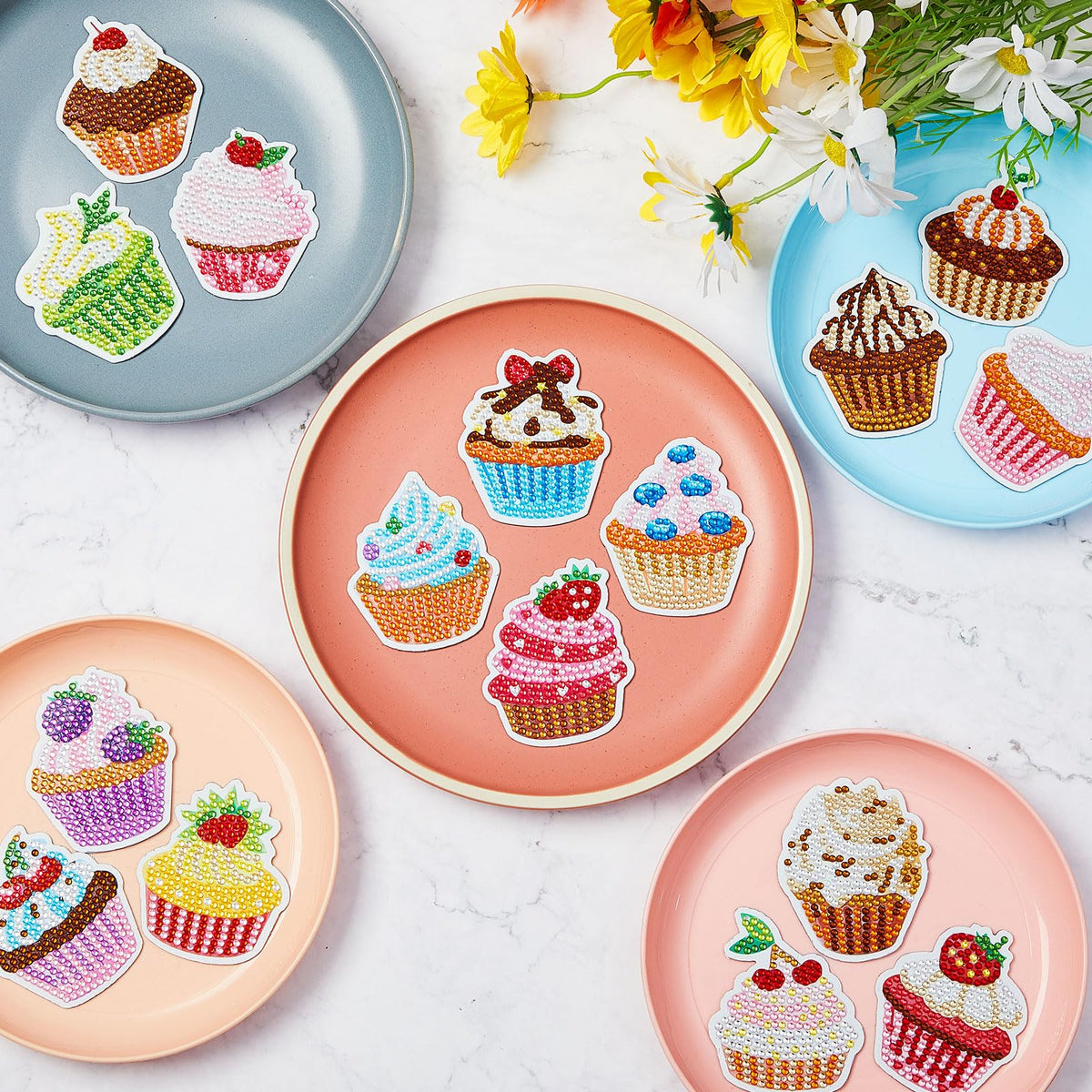 Xuhal 16 Pcs Diamond Painting Magnets DIY Diamond Painting Kits for Gem Art Magnet Refrigerator Stickers for Beginners Adults DIY Crafts Home Decors Party Birthday Gifts(Cupcake)