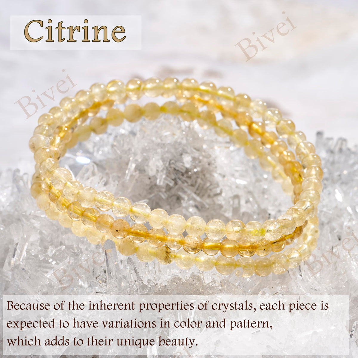 Bivei Citrine - Amplifies - 4mm Beaded Bracelets for Women Handmade Semi Precious Natural Stone Stretch Elastic Jewelry Yoga Protection Gifts
