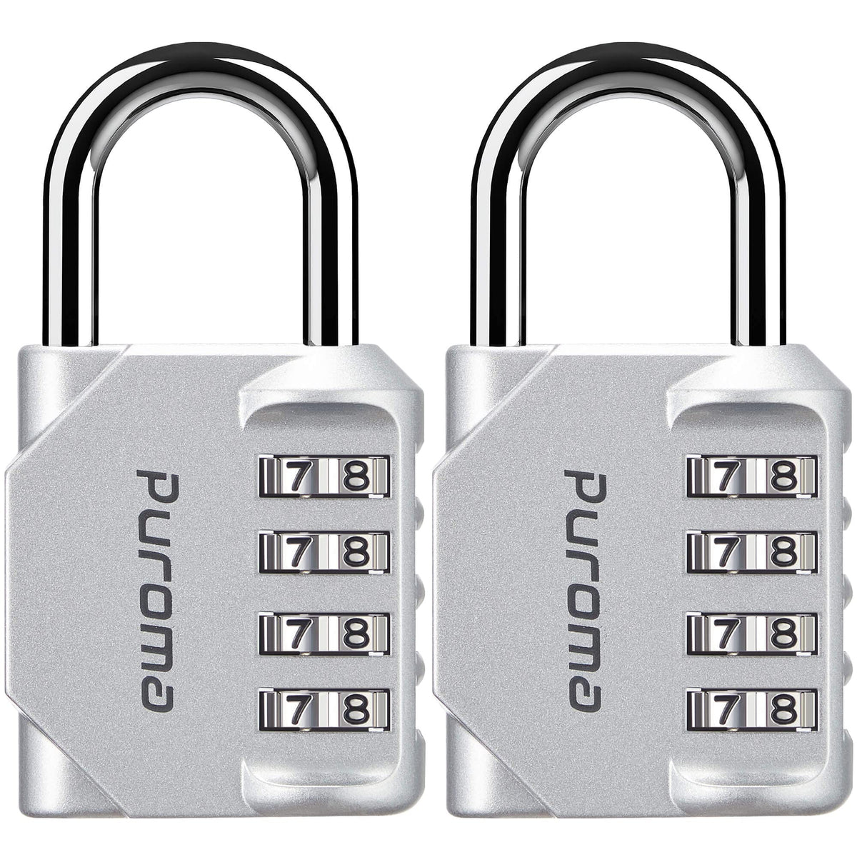 Puroma 2 Pack Combination Lock for Locker 4 Digit Outdoor Waterproof Padlock for School, Gym, Sports, Fence, Toolbox, Gate, Case, Outdoor, Hasp Storage, Cabinets (Silver)