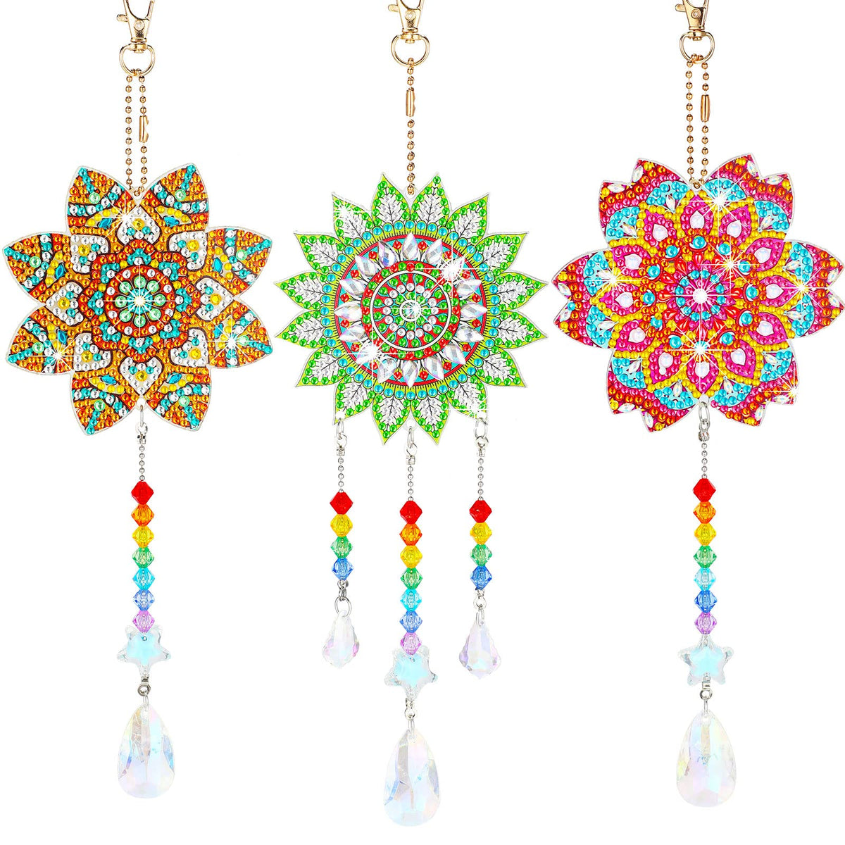 Macarrie 3 Pack Diamond Painting Suncatcher Spring Diamond Art Sets Painting Suncatcher Rhinestone Wind Chime Double Sided Crystal Hang Ornament Flower Crystal Kit Gifts for DIY Window(Stylish Style)