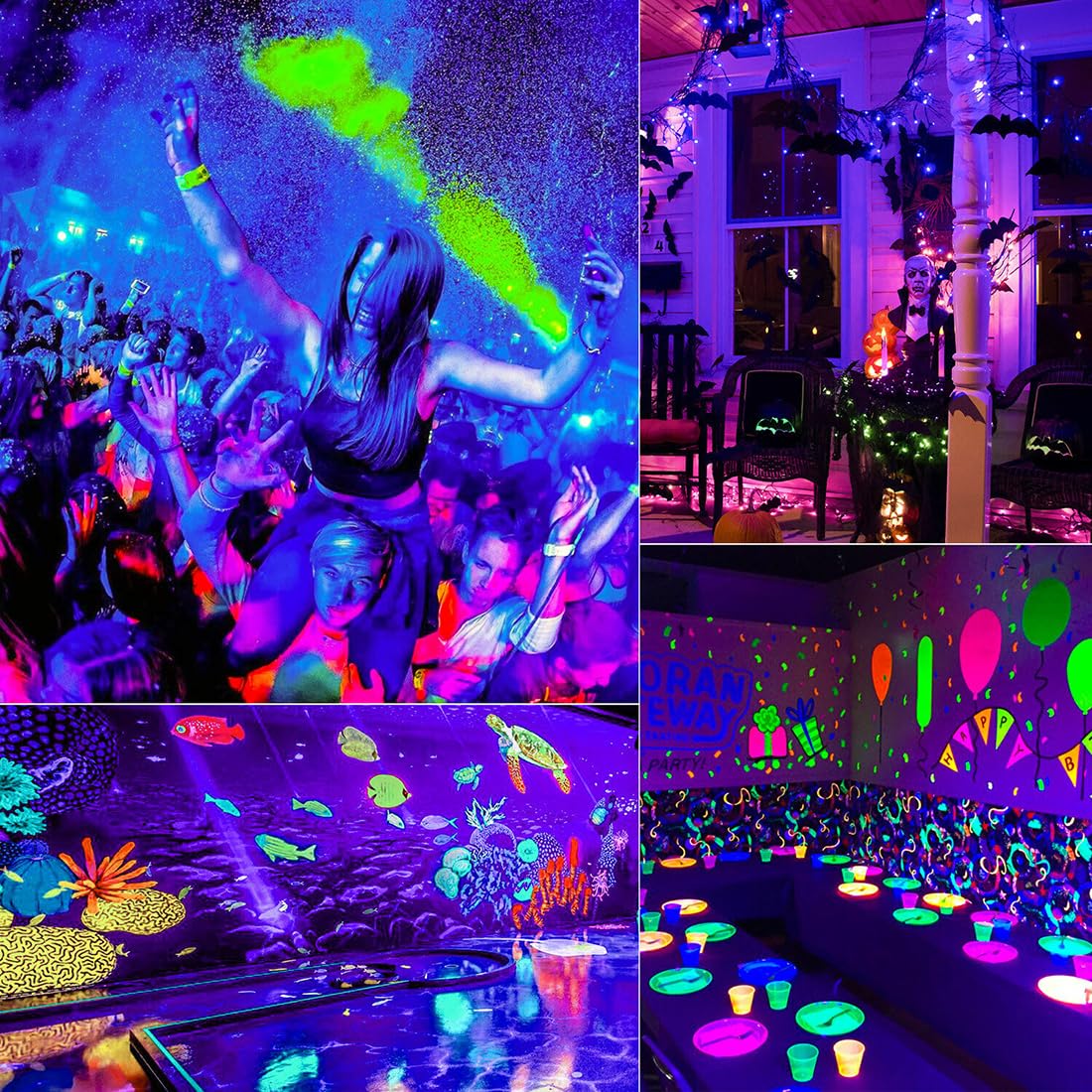MELPO Black Light 30W LED Blacklight Flood Light Outdoor for Glow Party, Halloween Decoration, Body Paint, Fluorescent Poster, Neon Glow, IP66,US-Plug-Switch-6.7Ft Cord (4 Pack)