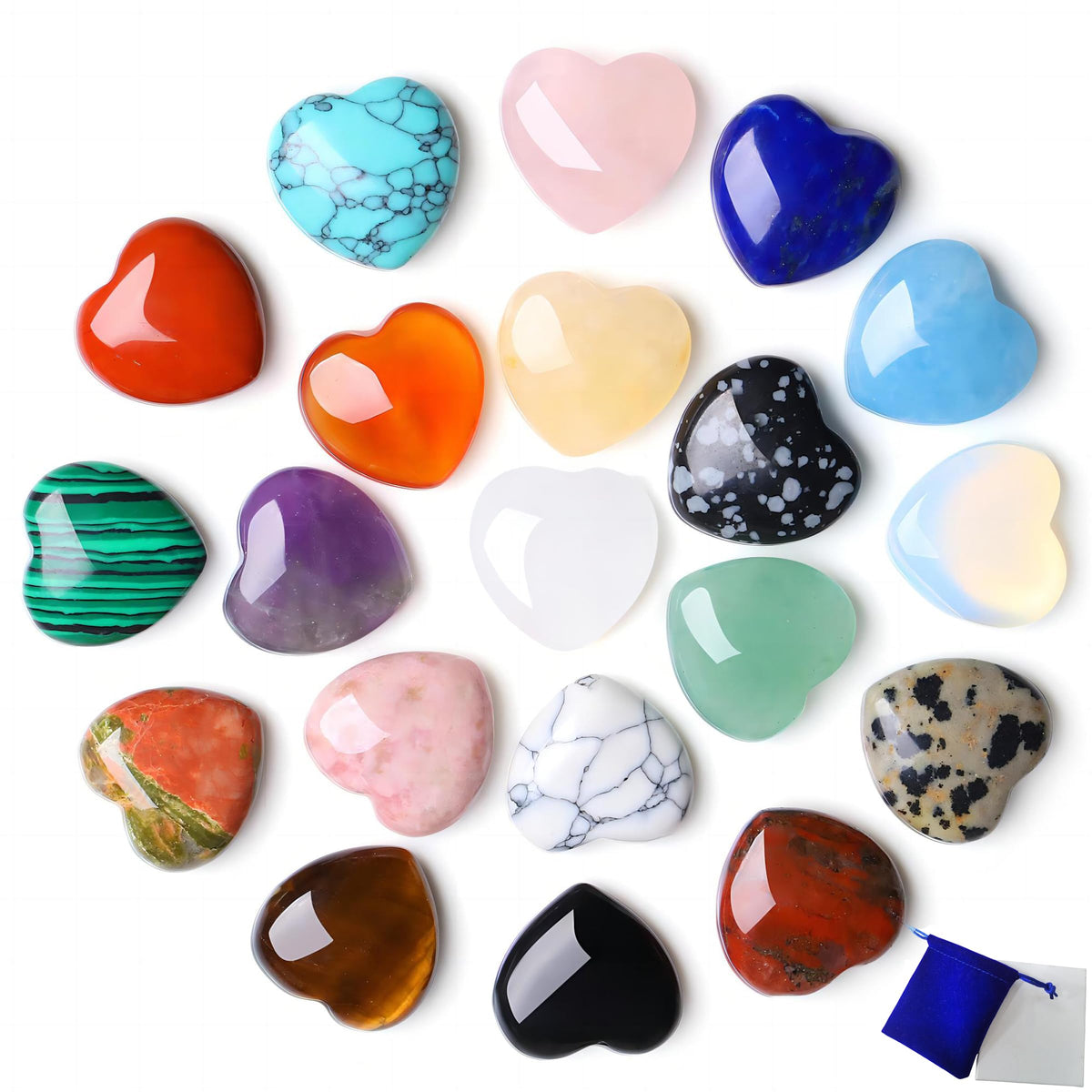 NUKAYAI 20PCS Crystals and Healing Stones Trinkets Healing Crystal Hearts Heart Natural Gemstones Reiki Rose Quartz Amethyst Polished Wholesale Set Balancing Trinket Mothers Day Bulk Gifts for Women