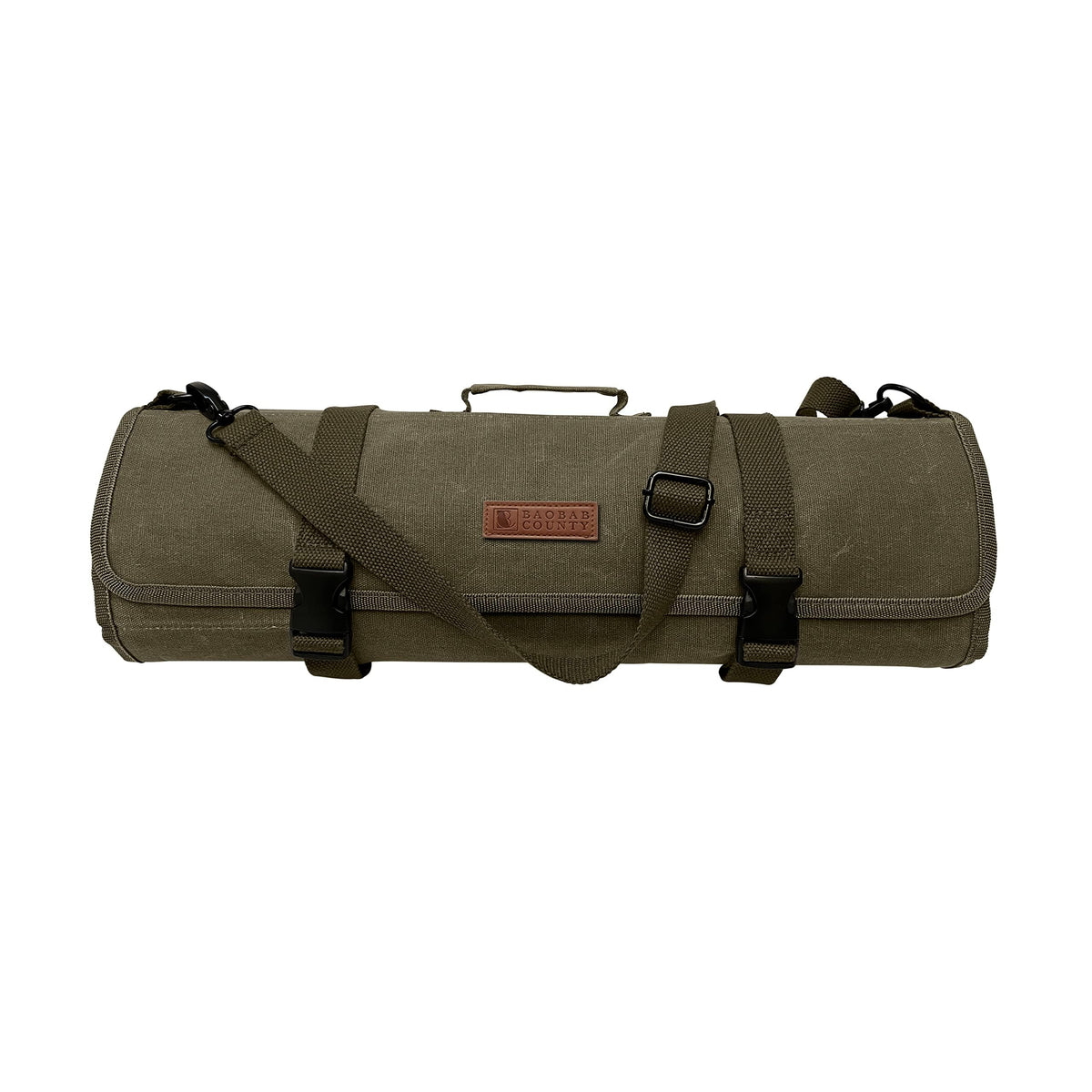 Baobab County Chef Knife Roll Bag – 12oz Water-Resistant Waxed Canvas – Heavy-Duty Portable Knife Case with 11 Slots for Cleavers, Carving Knives & Chef Tools – Bonus Oven Mitts Included (Army Green)