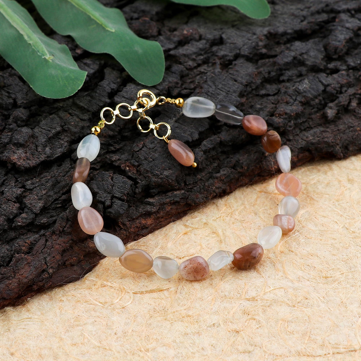 TGH Handmade Multi Moonstone Nuggets Bracelet – Enhances Intuition & Emotional Balance – 14k Gold Plated – Boho Luxe Adjustable Bracelet – 8 Inch – Christmas Gift