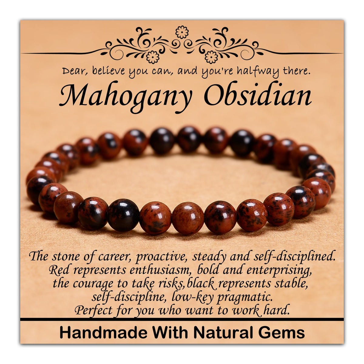 CHCCOYE 6mm Natural Healing Gemstone Bracelet Handmade Yoga Stretch Elastic Bracelet Stress Relief Crystal Jewelry for Men and Women (6mm,Mahogany Obsidian)