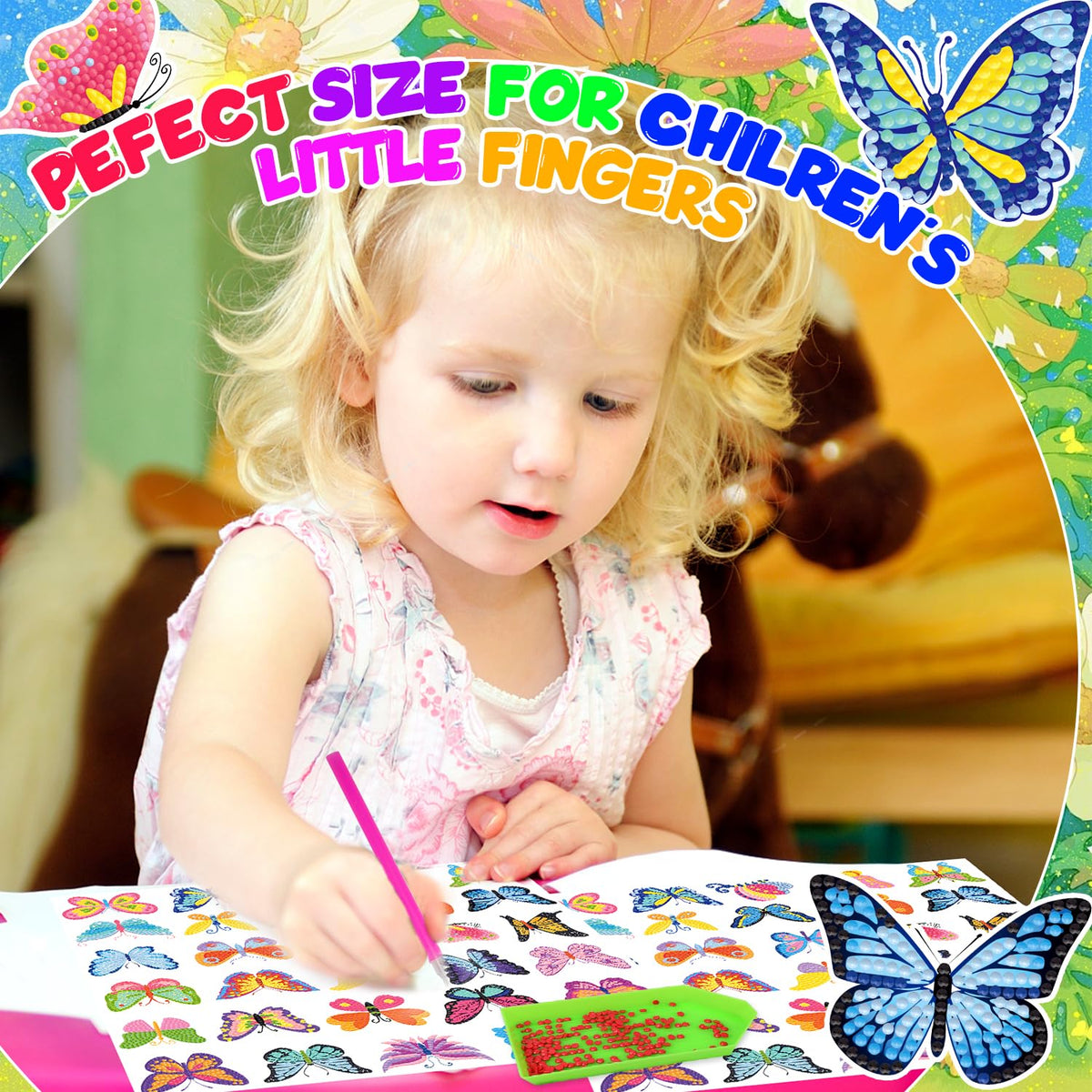 Labeol Diamond Art Kits for Kids Boys and Girls Ages 6-8-10-12 Easy to DIY Creative Diamond Art Sticker Craft by Numbers Kits for Kids and Adult Beginners (Butterfly)