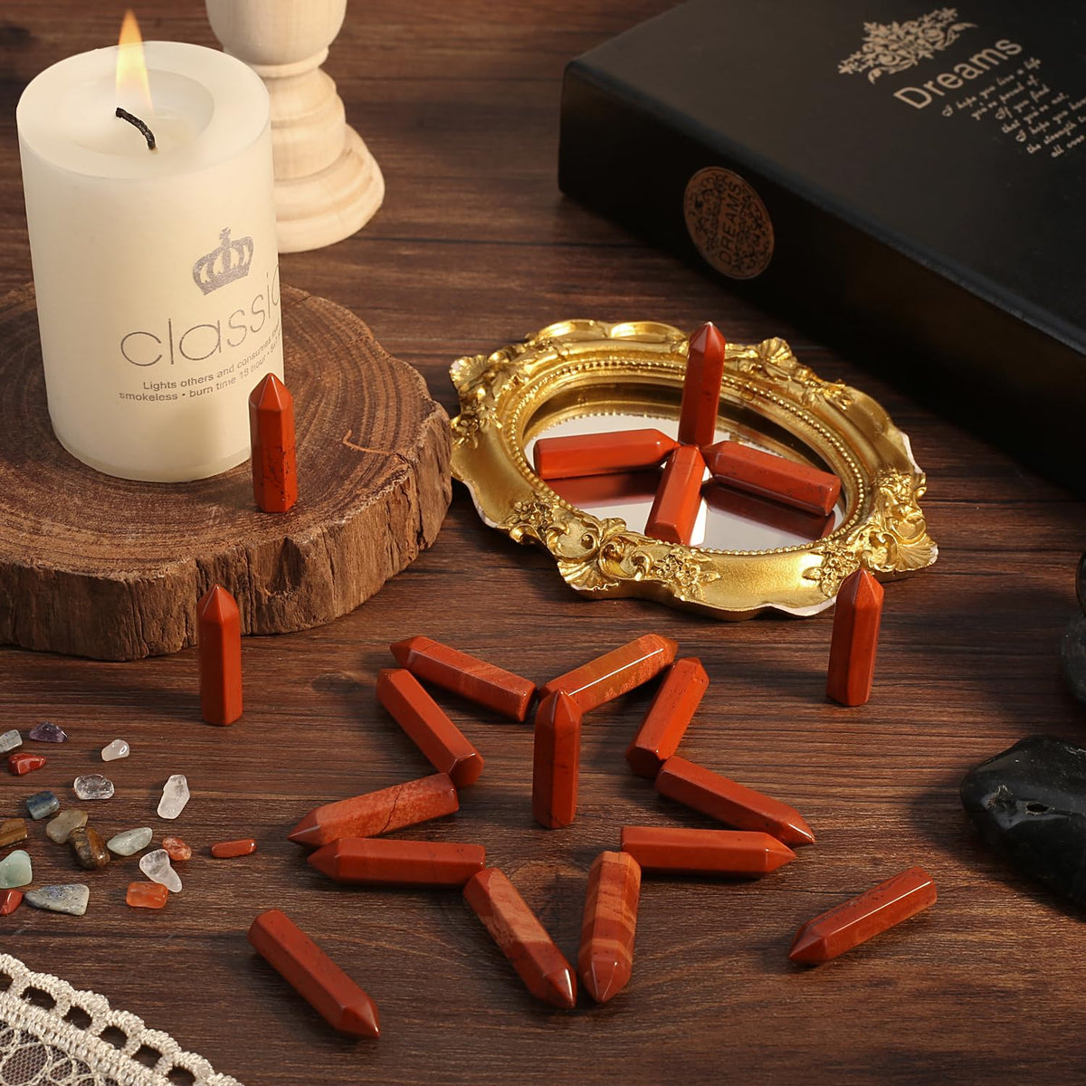 QINJIEJIE Red Jasper 20 PCS Healing Crystals Stones Sets Wands Bulk Natural Pocket Crystal Towers Assorted Pointed Reiki Gemstones Polished Energy Meditation Chakra Gifts for Women Men