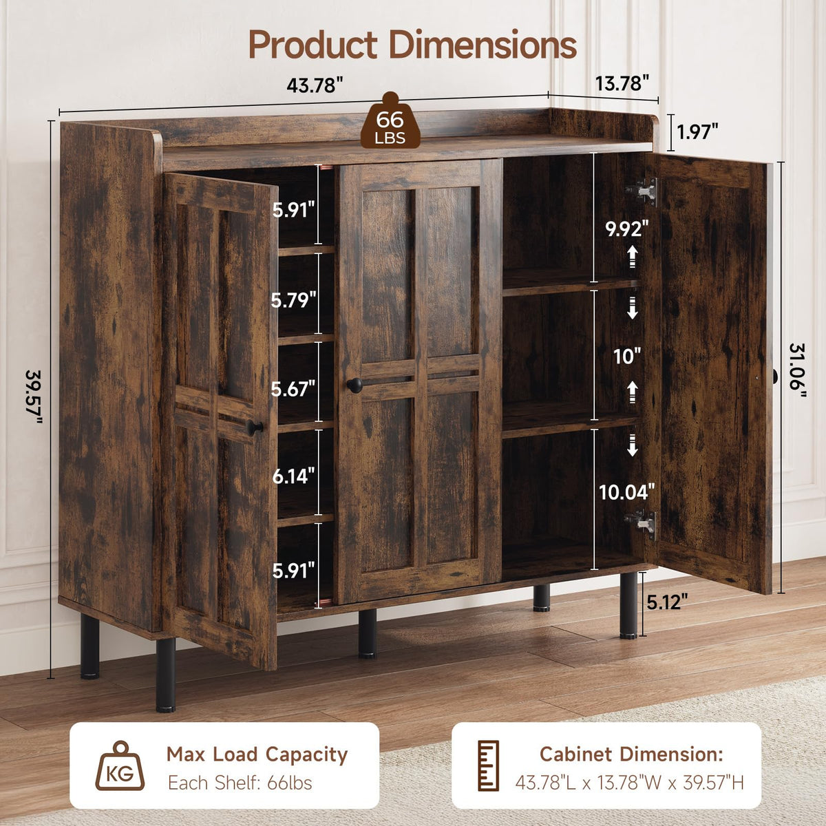5+2 Tier Shoe Storage Cabinet with 3 Doors, 40" Tall Entryway Cabinet for 30 Pairs Shoe, Shoe Rack Organizer with 5 Adjustable Shelves & Metal Legs, Shoe Storage for Front Door Entrance, Rustic Brown
