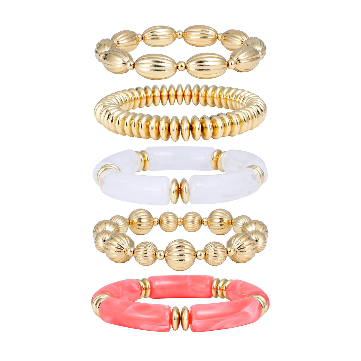 RISHEGAE Chunky Bangle Bracelets for Women Stackable Resin Bamboo Tube Bracelet Stretch Gold Beaded Bracelets Summer Beach Surfer Bracelets Gift Jewelry