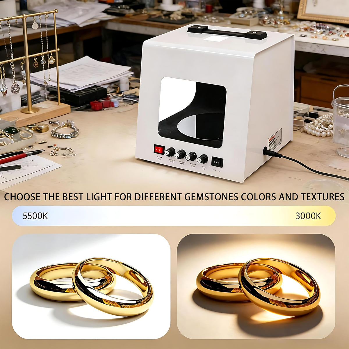 QIUNAOZI Professional Jewelry Photography Light Box Kit. Smart Photography Turntable, Turntable Diameter 11/15cm, 4pcs Fill Lights, Support Jewelry Hanging or Placing Black-TB20