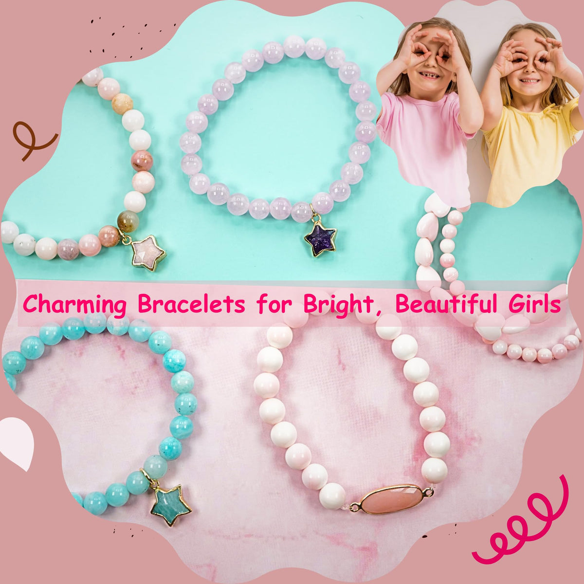 Amazonite Bracelet Party Favor for Girls, Toddler Bracelet with Certified 925 Sterling Silver 18K Gold Vermeil Amazonite Crystal Star Charm, Natural Non-Toxic Organic Gift