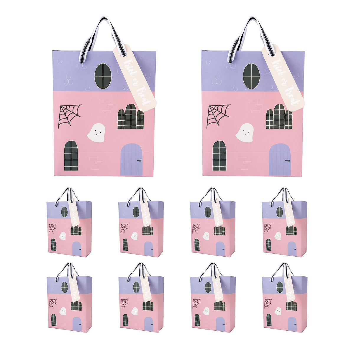 Cheerland Clearance Halloween Party Favor Paper Bags Pastel Pink Purple Hunted House Ghost Halloween Bags Trick or Treat Bag for Spooky Birthday Baby Shower Cosplay Christmas Bags Party Supplies