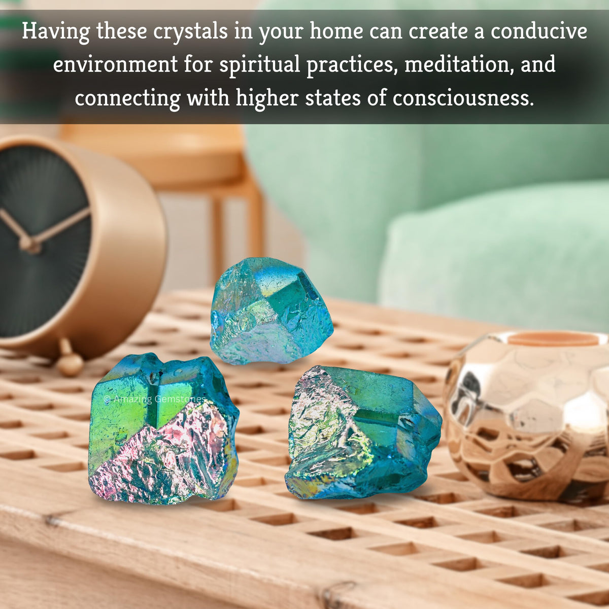 Amazing Gemstone Aqua Aura Quartz Raw Crystals and Healing Stones, Natural Rocks for Meditation and DIY Raw Stones and Crystals (1 lb)