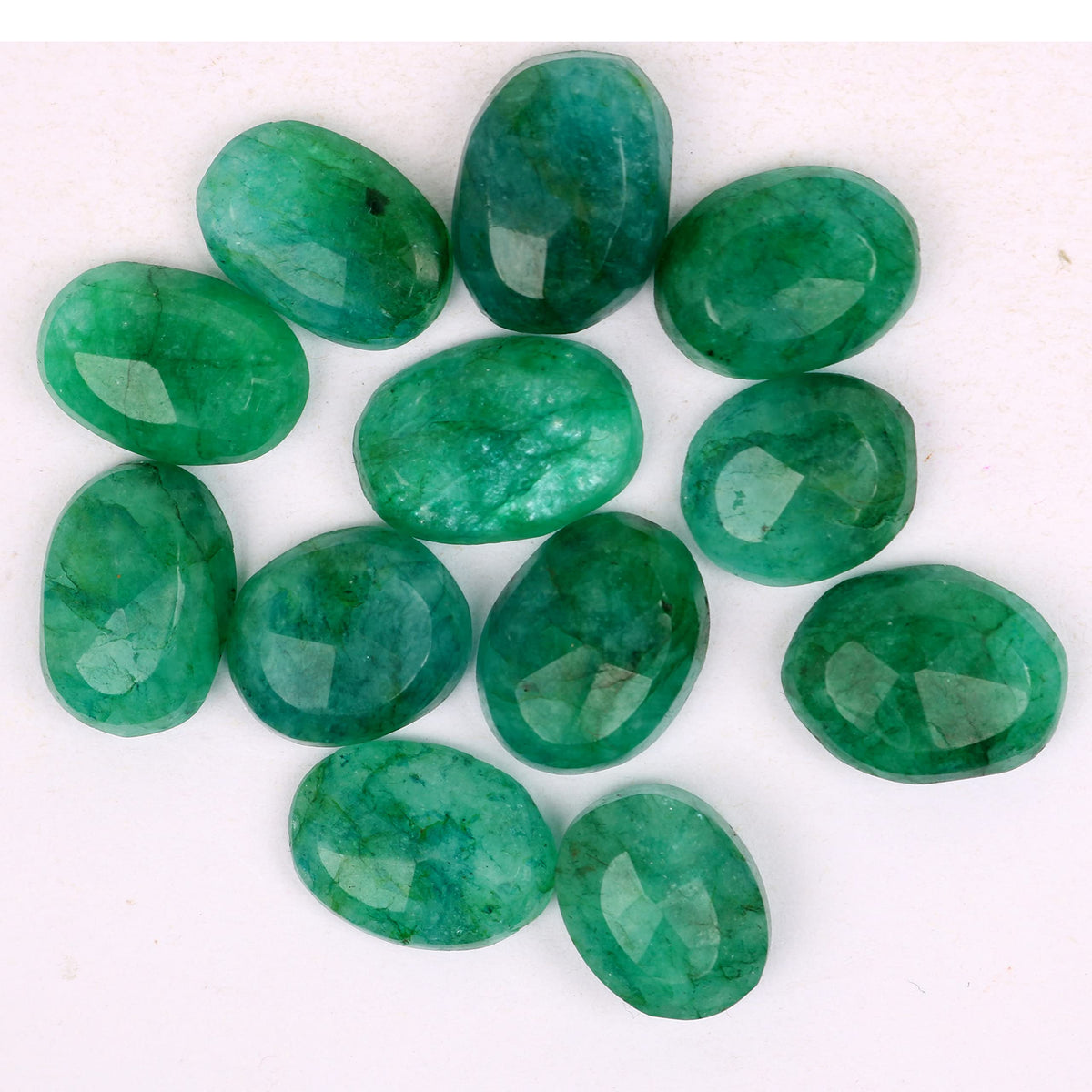 REAL-GEMS Natural Green Emerald 60.00 Ct./12 Pcs Brilliant Oval Cut Faceted Green Emerald Loose Gemstones Lot For Jewelry Making