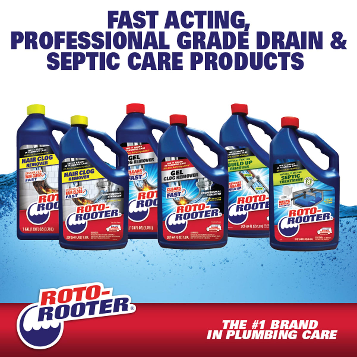 Roto-Rooter Build-Up Remover Drain Cleaner, Enzyme-Based Formula Helps Prevent Clogs and Grease Buildup, Removes Odor, Safe for Septic Systems, Pipes, Toilets, Drains and Sinks, 64 oz
