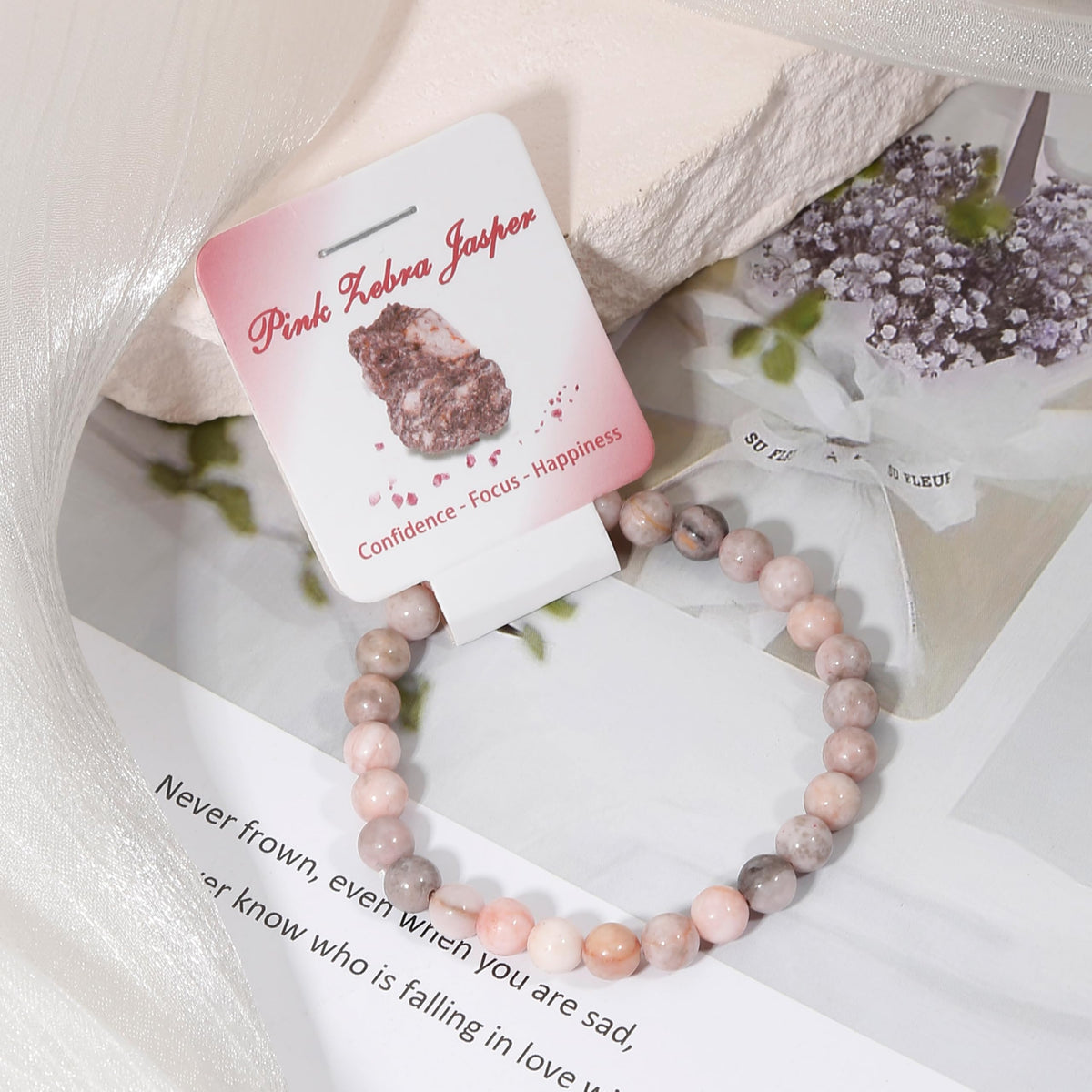 BOMAIL 9pcs Healing Stone Bead Bracelet for Women 6mm Natural Stone Beaded Bracelets Set Gemstones Spiritual Crystal Beads Stretch Bracelets with Meaning Card A Style